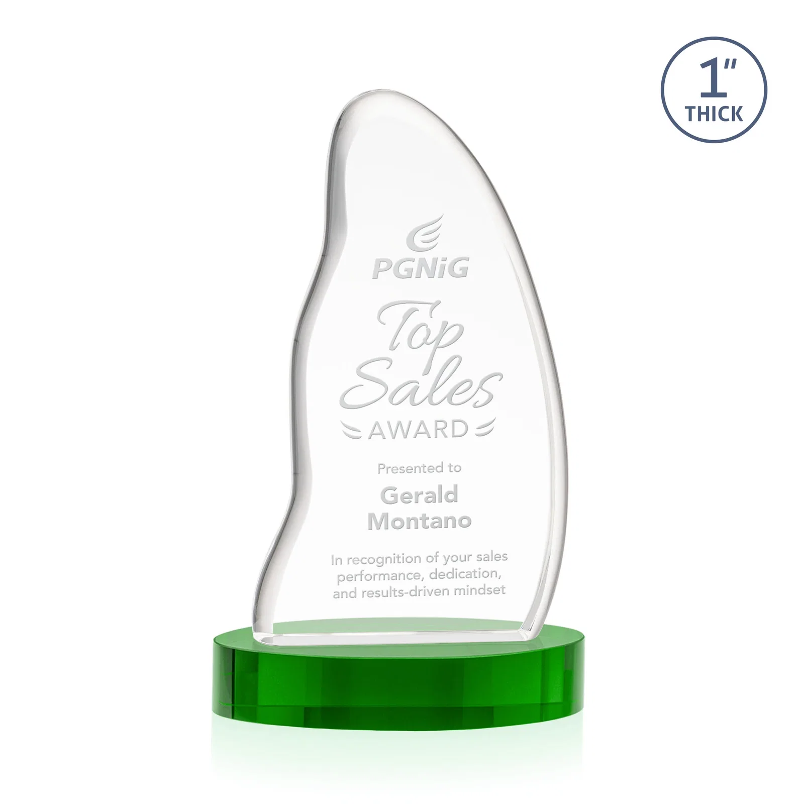 Personalized Optical Crystal Arch Award with Waved Edge on Oval Base, awards for sales achievement awards