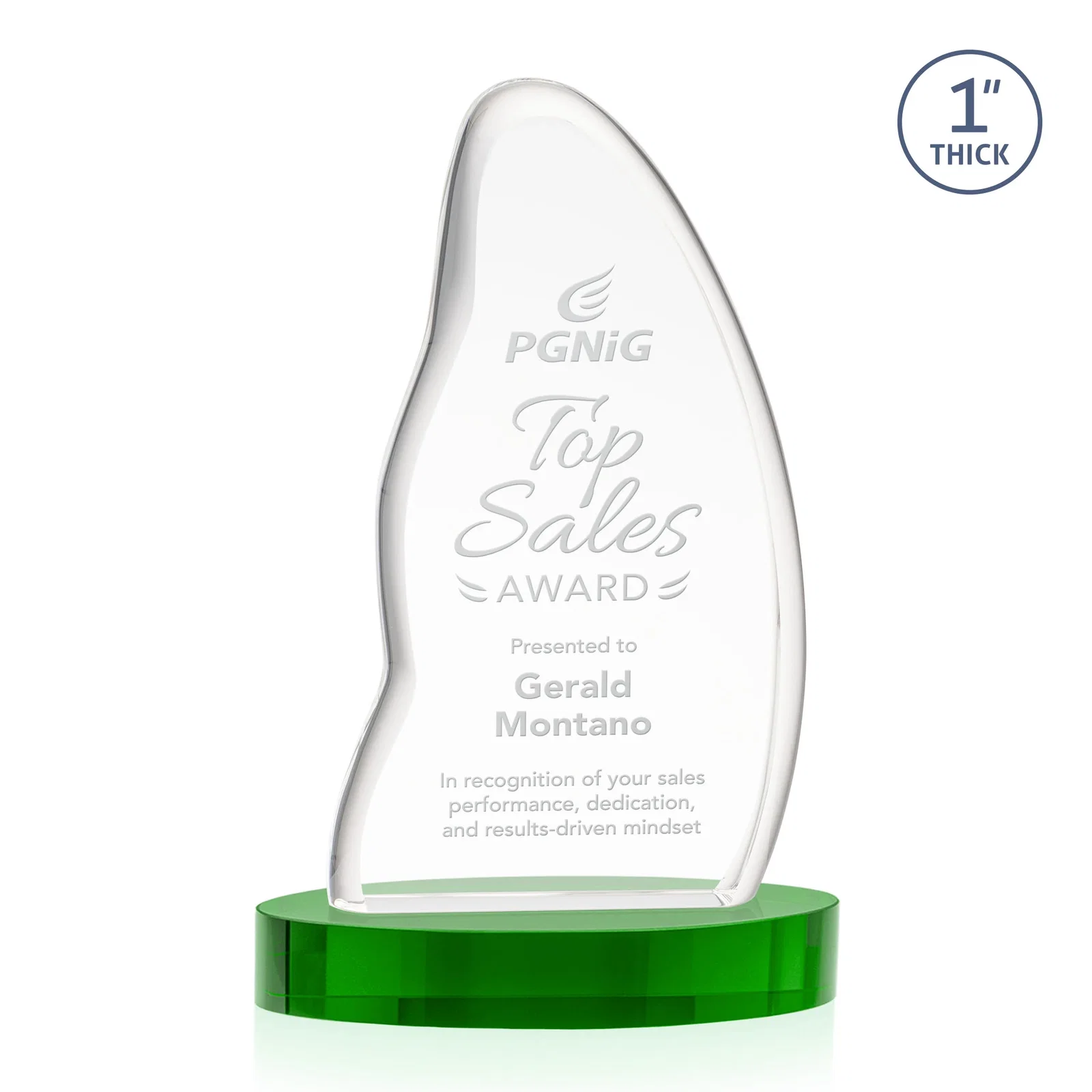 Personalized Optical Crystal Arch Award with Waved Edge on Oval Base, awards for retirement presentations