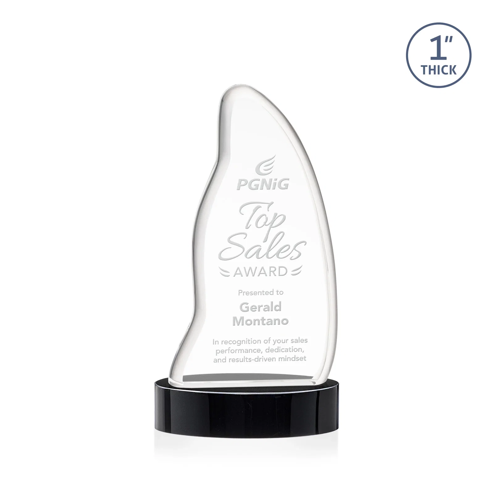 Personalized Optical Crystal Arch Award with Waved Edge on Oval Base, awards for donor appreciation