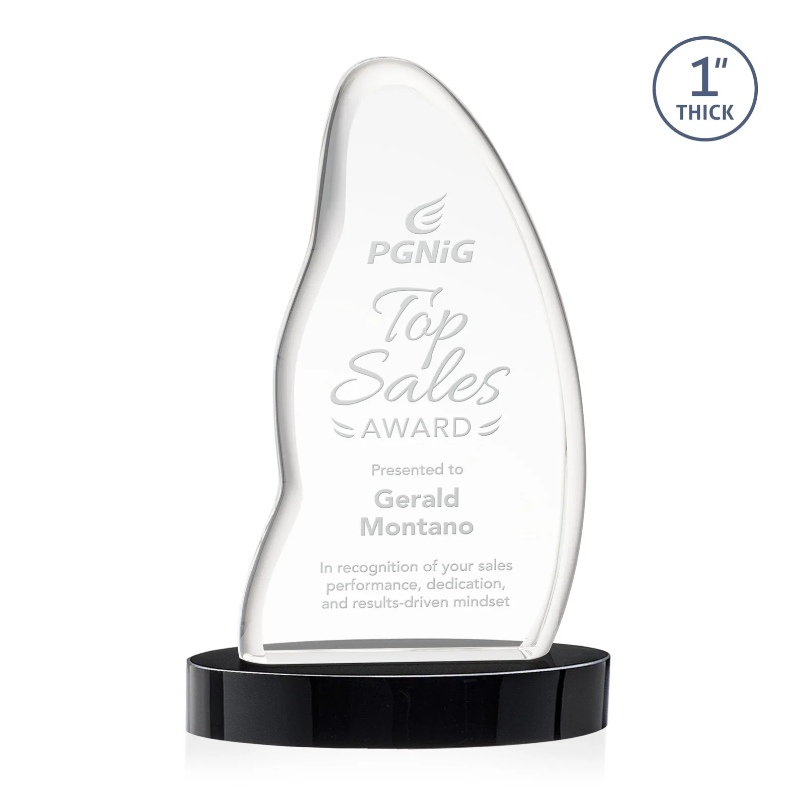 Personalized Optical Crystal Arch Award with Waved Edge on Oval Base, awards for safety achievement programs