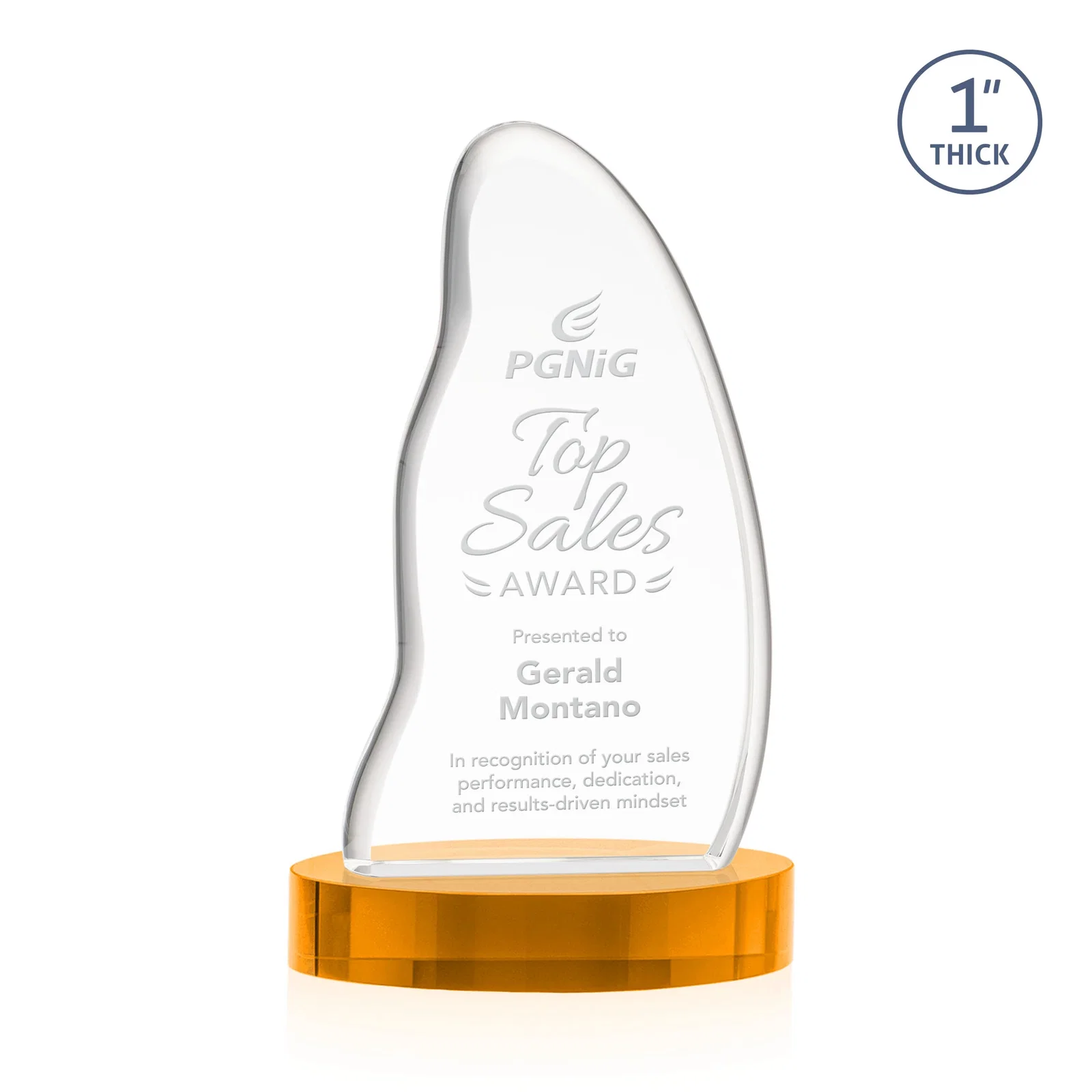 Custom Optical Crystal Arch Award with Waved Edge on Oval Base, awards for service anniversary gifts