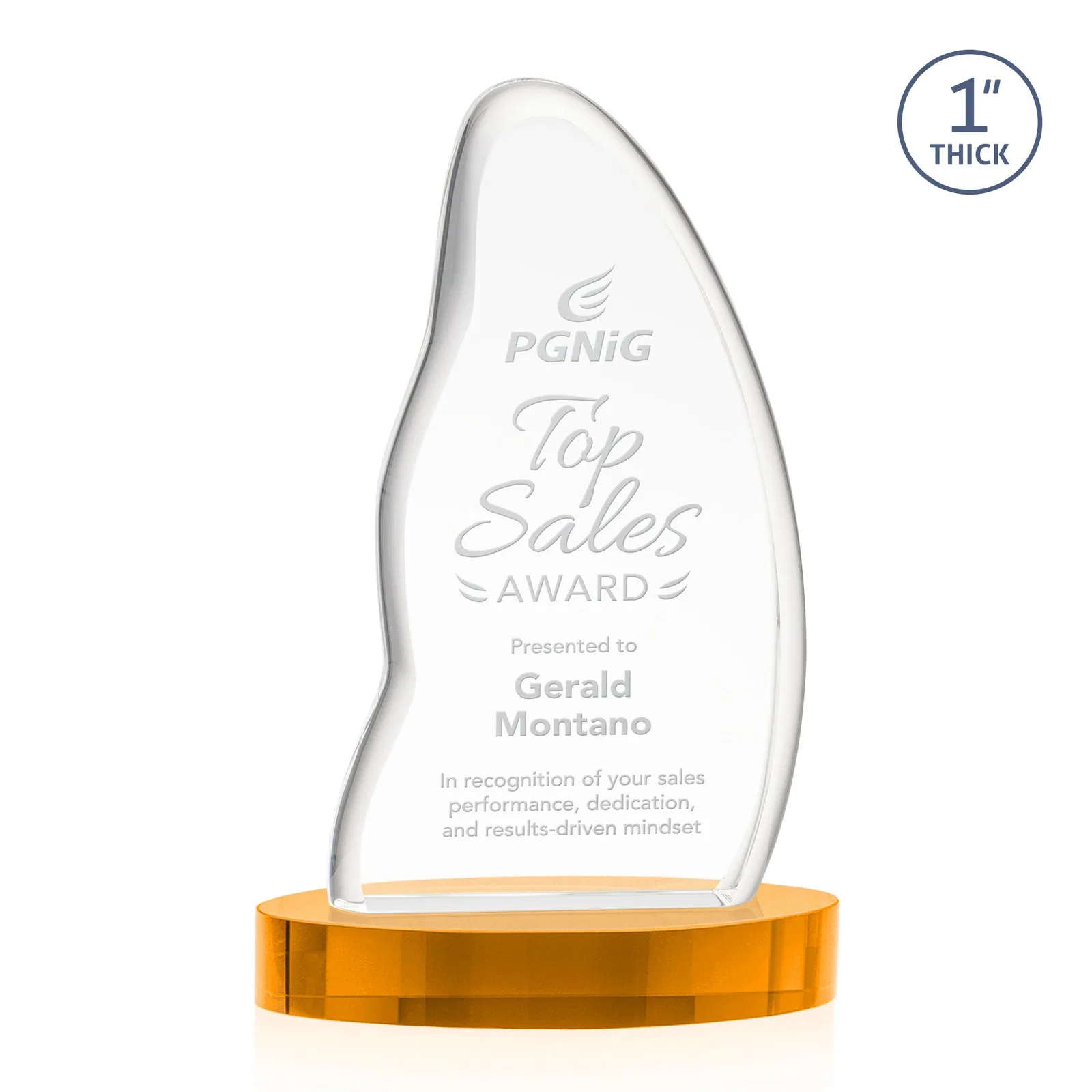 Custom Optical Crystal Arch Award with Waved Edge on Oval Base, awards for sales achievement awards