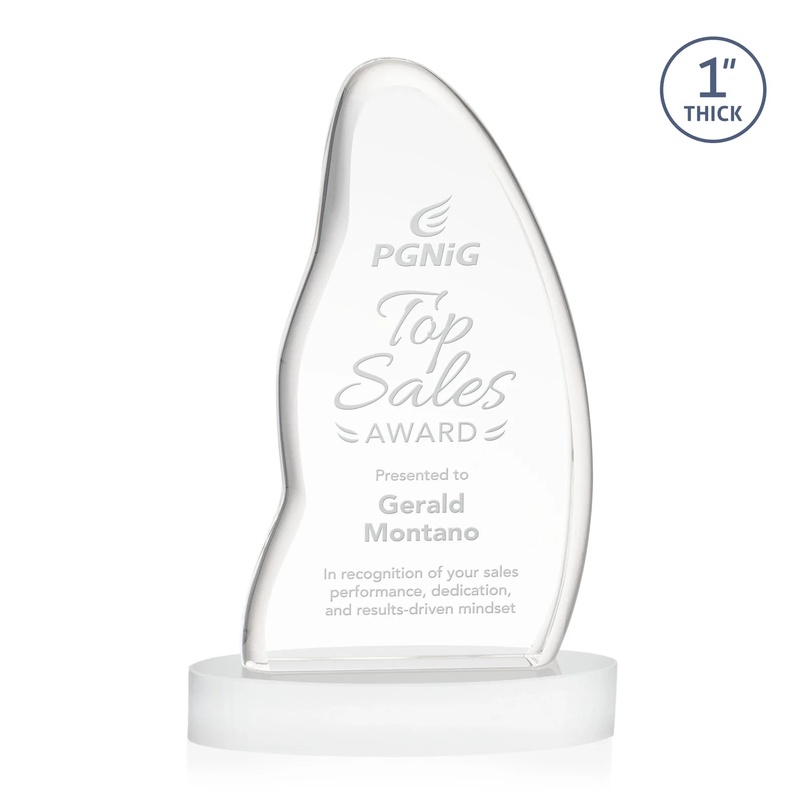 Branded Optical Crystal Arch Award with Waved Edge on Oval Base, awards for employee recognition