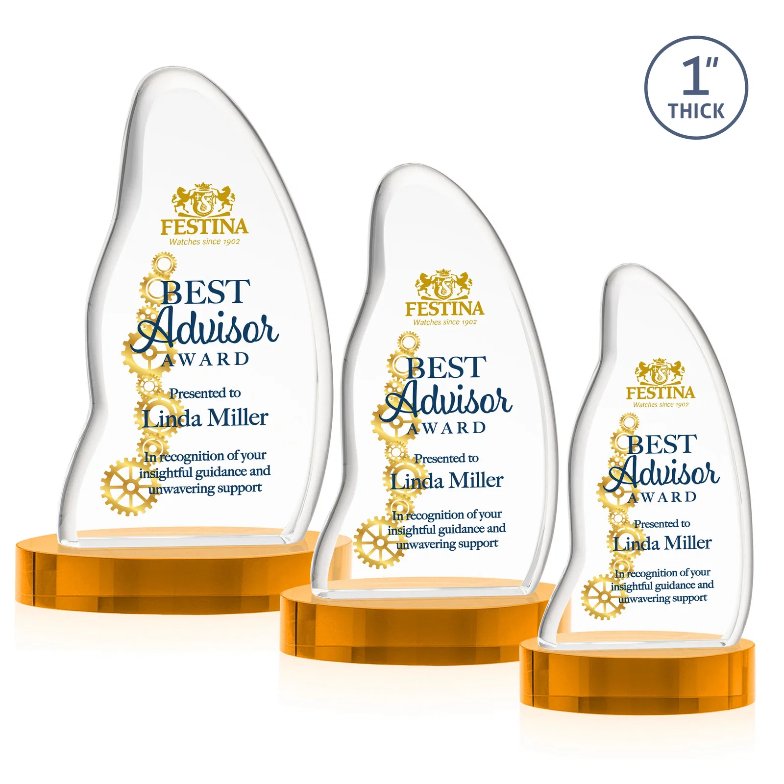 Branded Optical Crystal Arch Award with Waved Edge on Oval Base, awards for corporate award ceremonies