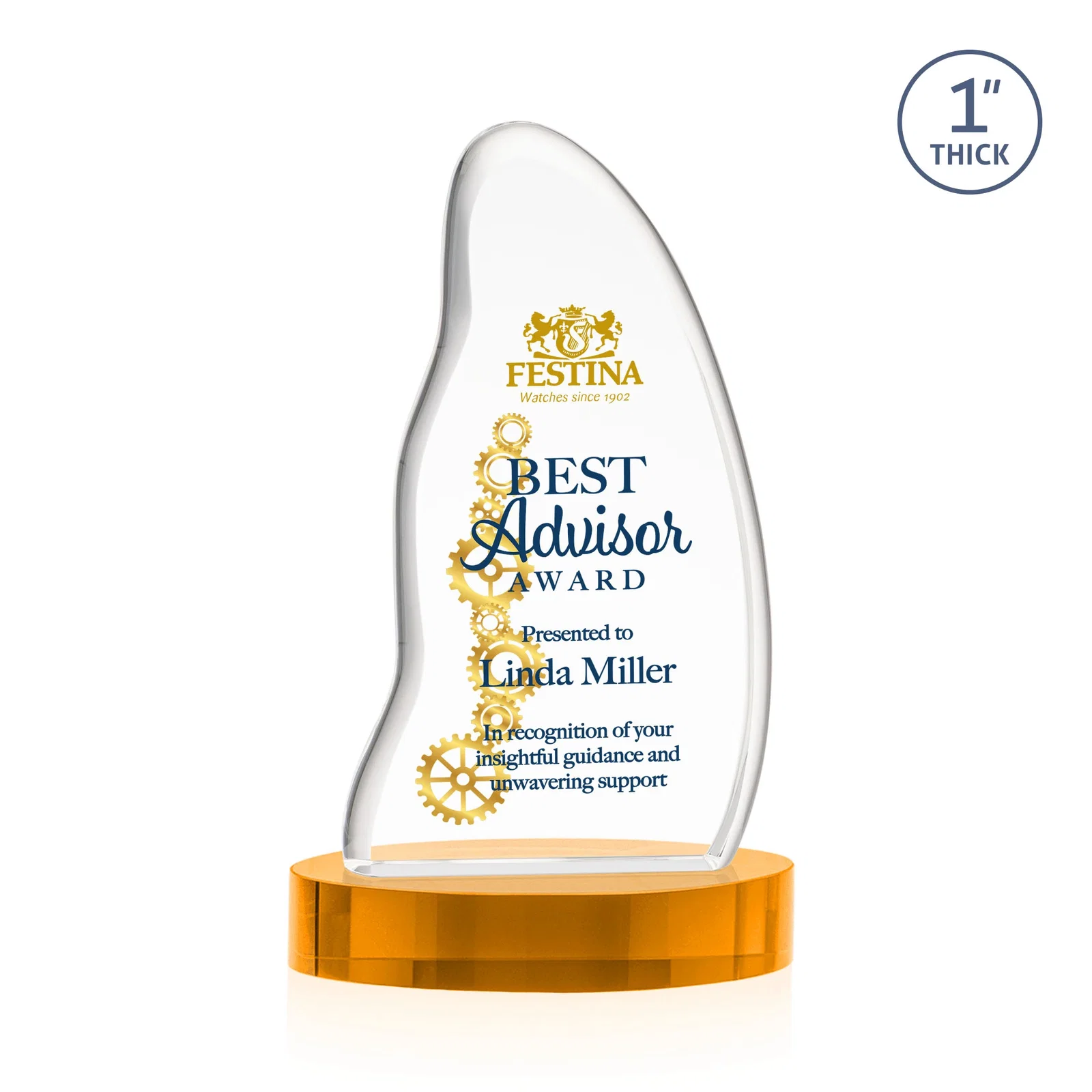 Branded Optical Crystal Arch Award with Waved Edge on Oval Base, awards for sales achievement awards