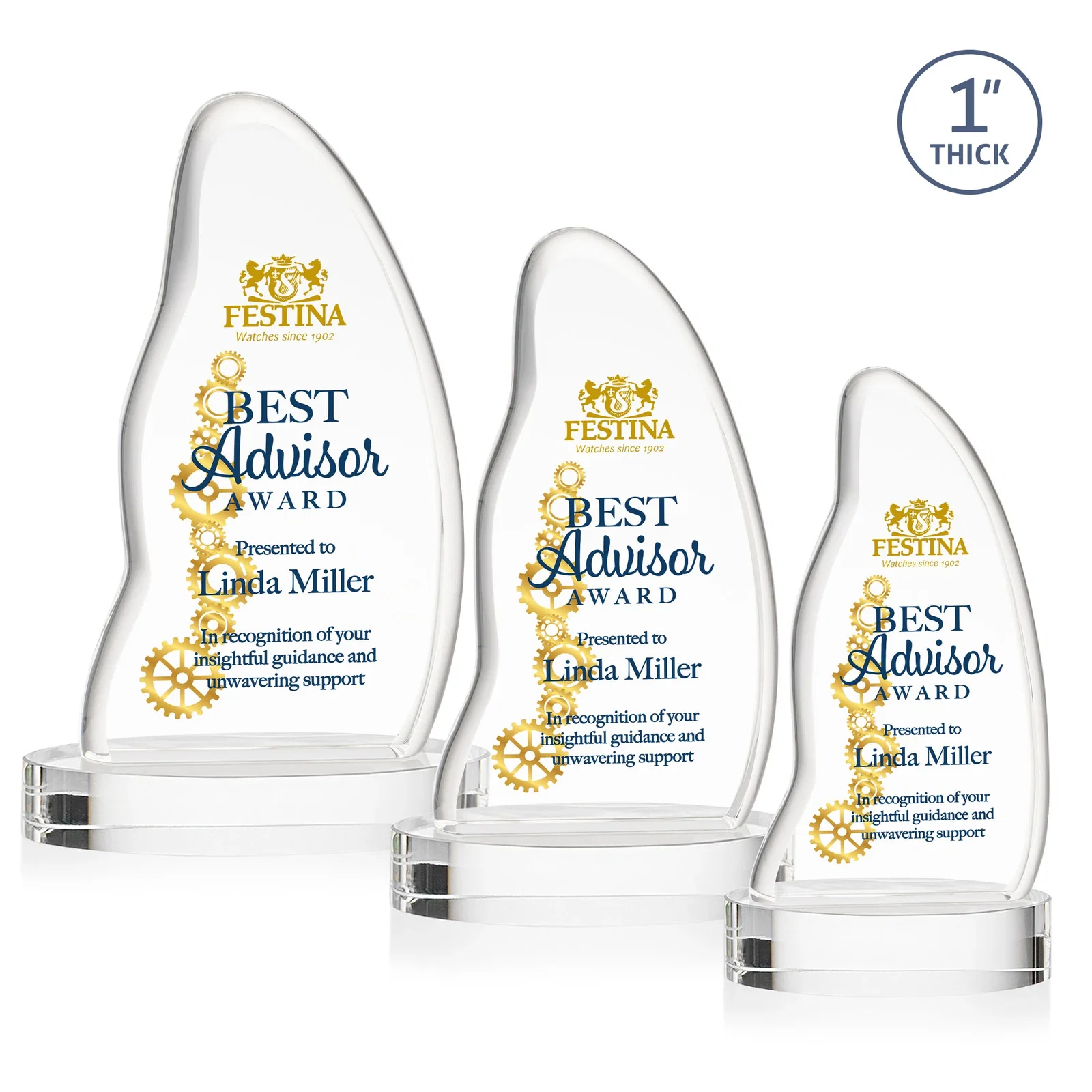 Branded Optical Crystal Arch Award with Waved Edge on Oval Base, awards for team milestone celebrations