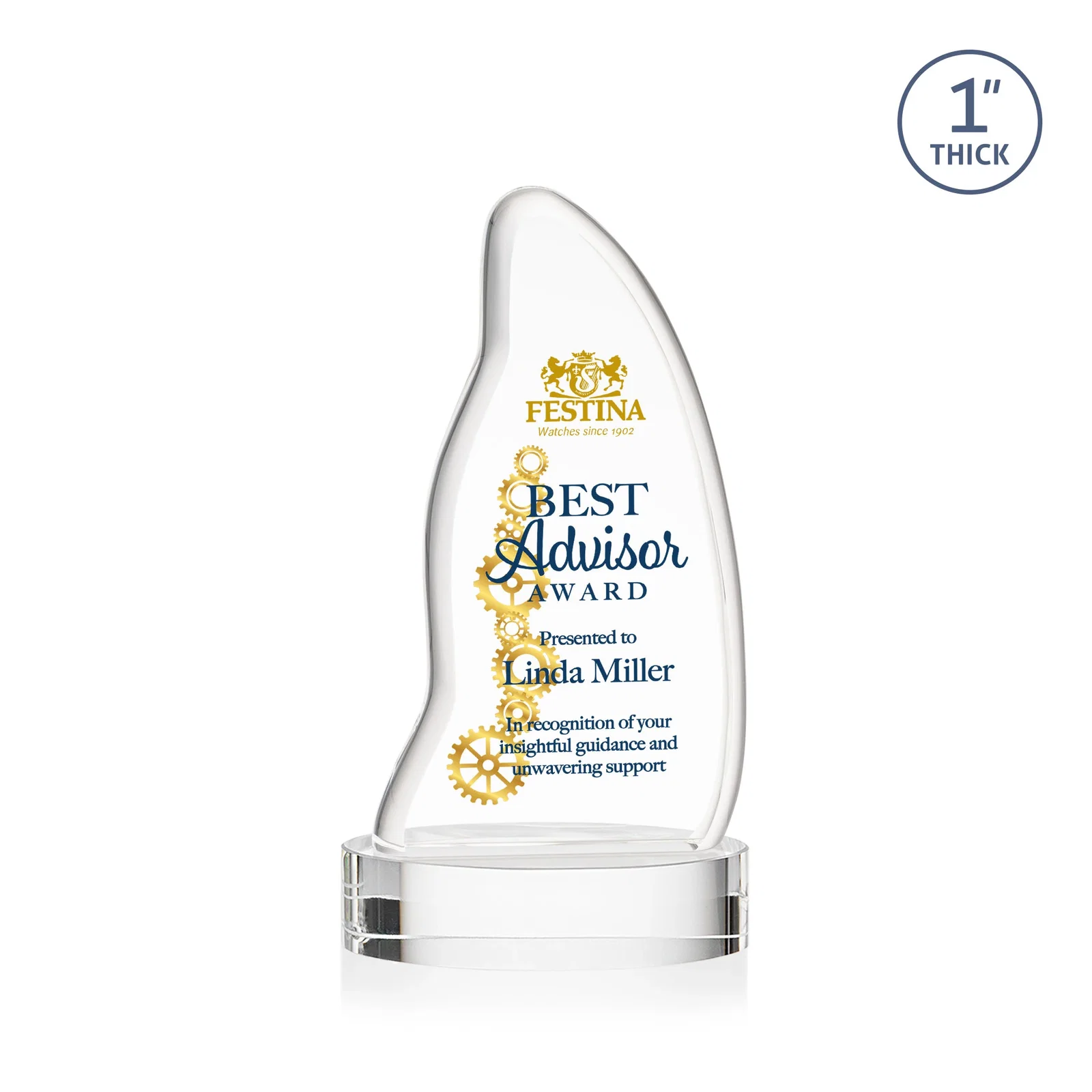 Branded Optical Crystal Arch Award with Waved Edge on Oval Base, awards for donor appreciation