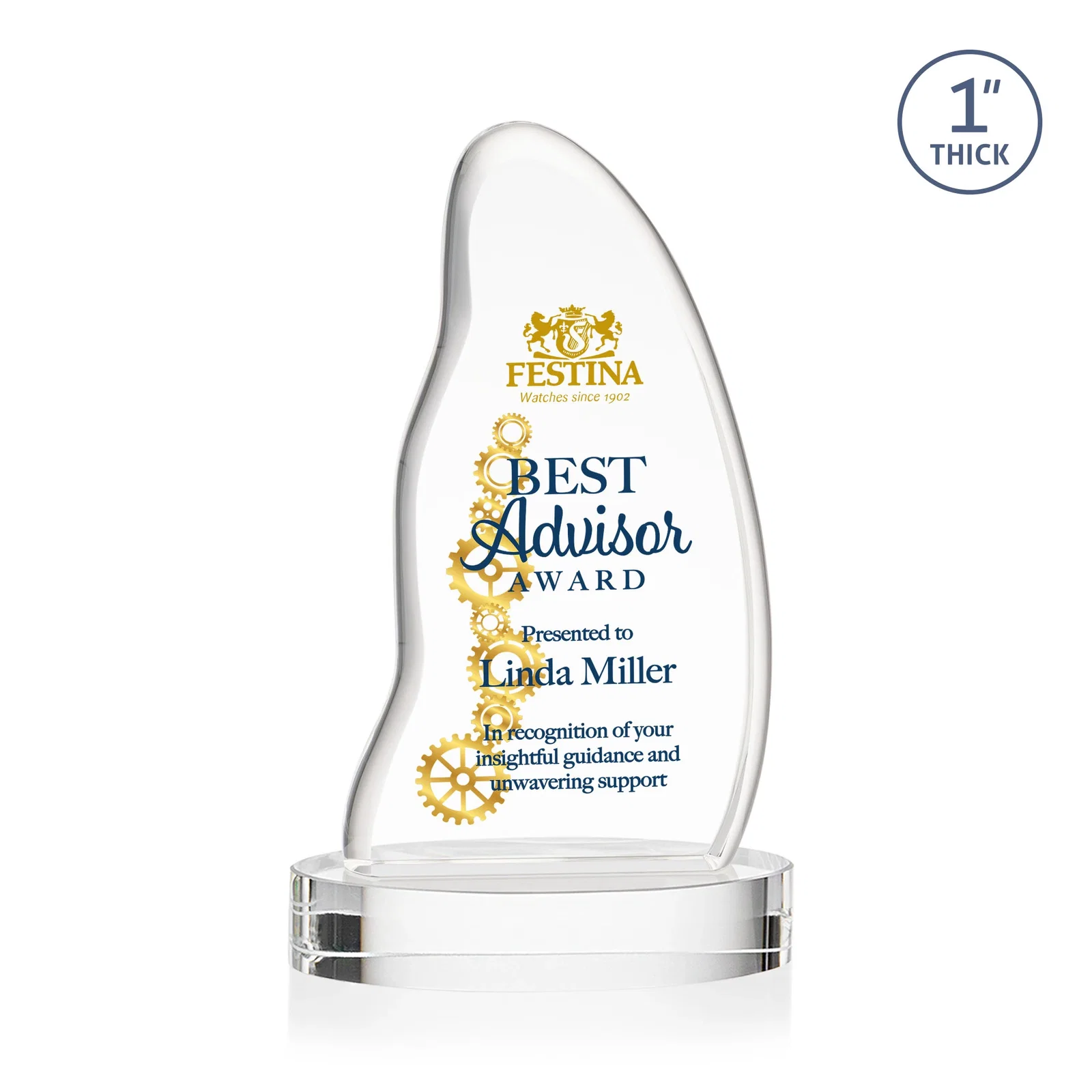 Branded Optical Crystal Arch Award with Waved Edge on Oval Base, awards for graduation ceremonies
