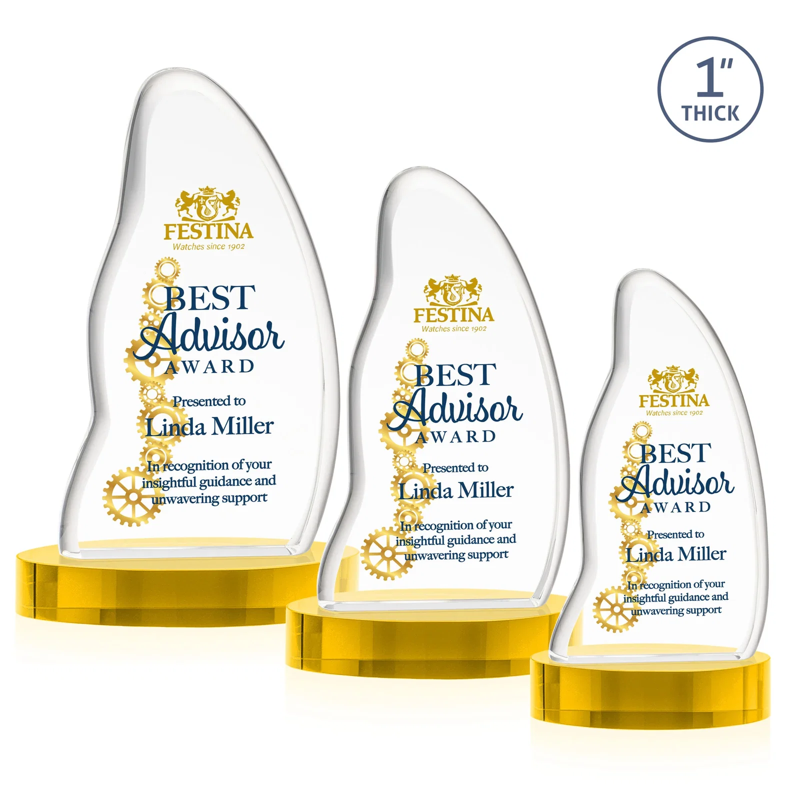 Branded Optical Crystal Arch Award with Waved Edge on Oval Base, awards for volunteer appreciation