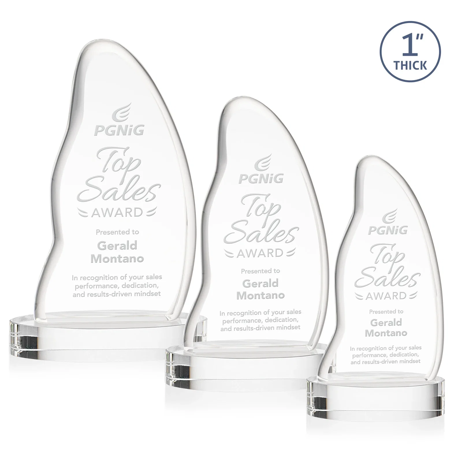 Custom Optical Crystal Arch Award with Waved Edge on Oval Base, awards for team milestone celebrations