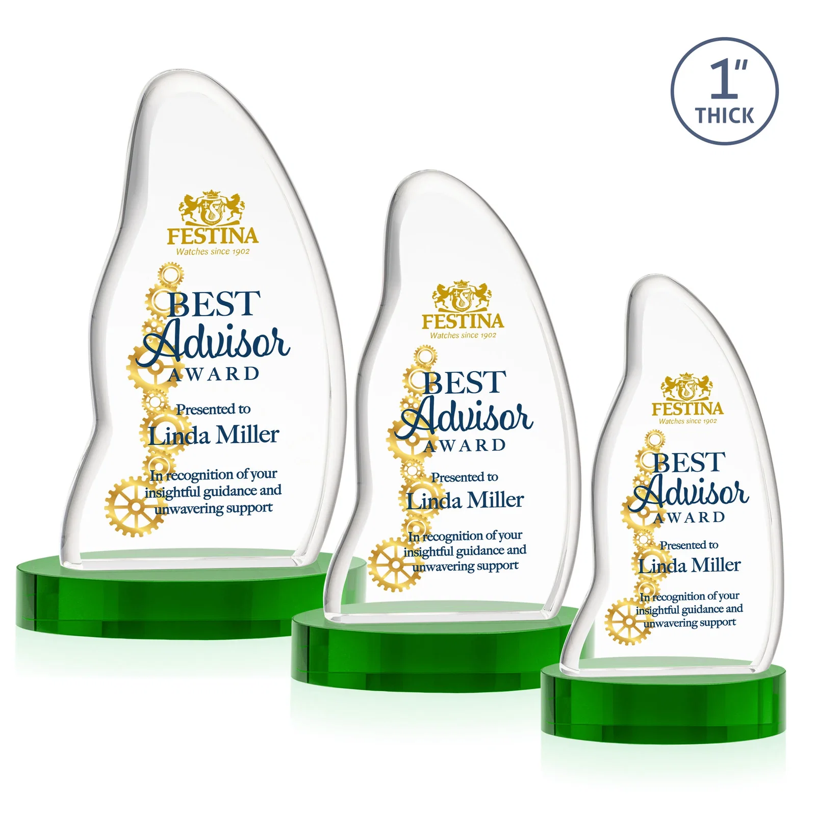 Custom printed Optical Crystal Arch Award with Waved Edge on Oval Base, awards for corporate award ceremonies