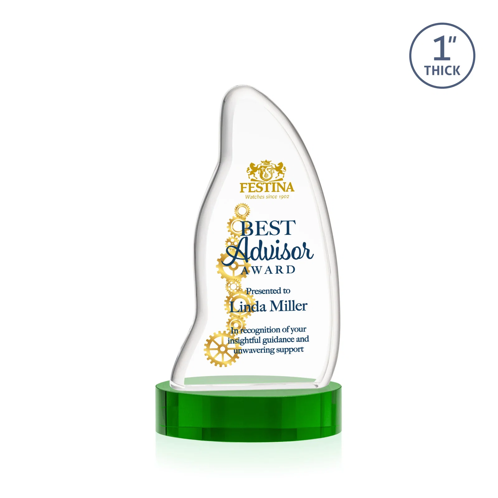 Custom printed Optical Crystal Arch Award with Waved Edge on Oval Base, awards for service anniversary gifts