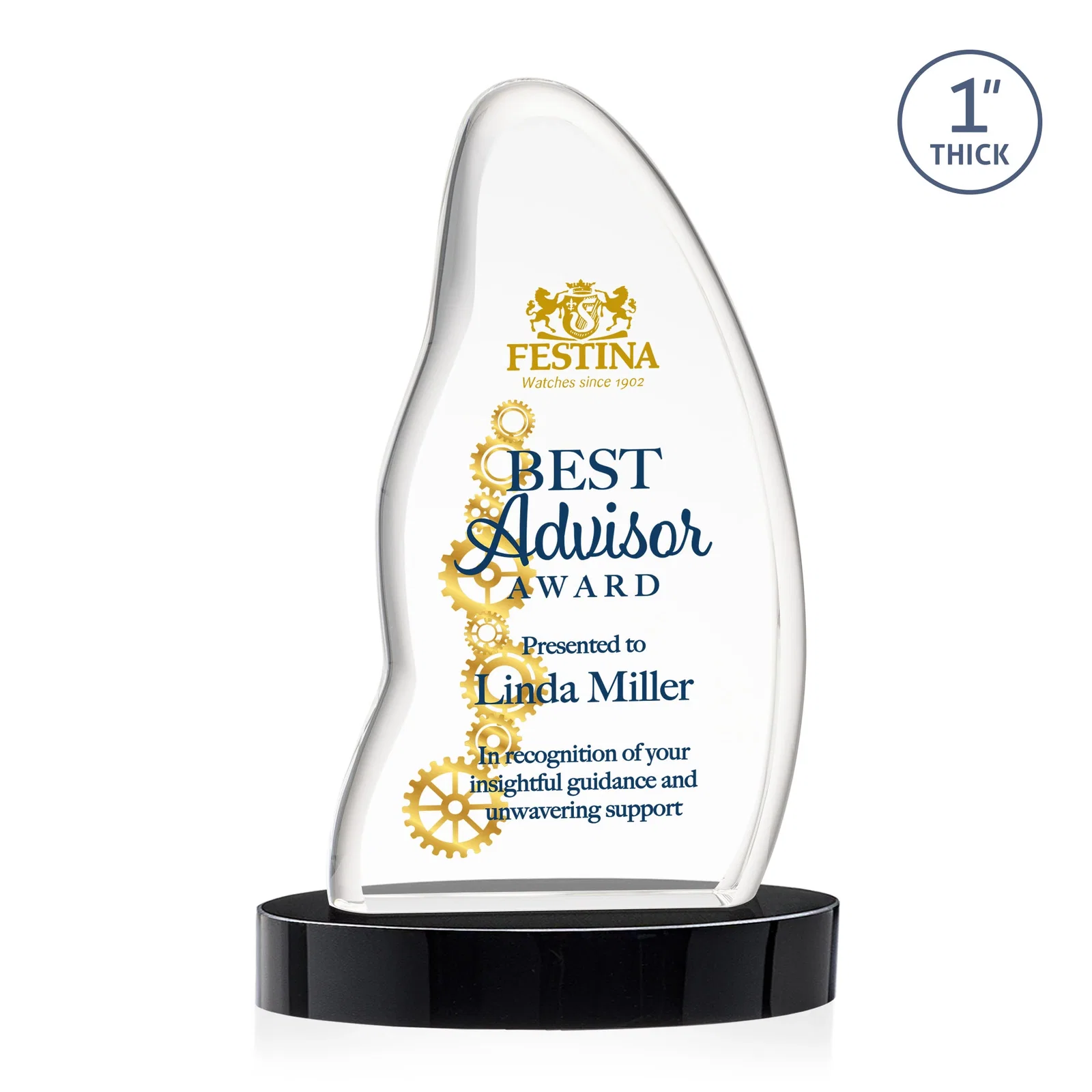 Custom printed Optical Crystal Arch Award with Waved Edge on Oval Base, awards for safety achievement programs
