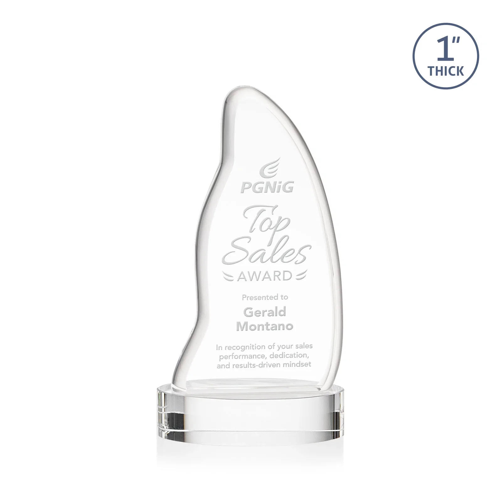 Custom Optical Crystal Arch Award with Waved Edge on Oval Base, awards for donor appreciation