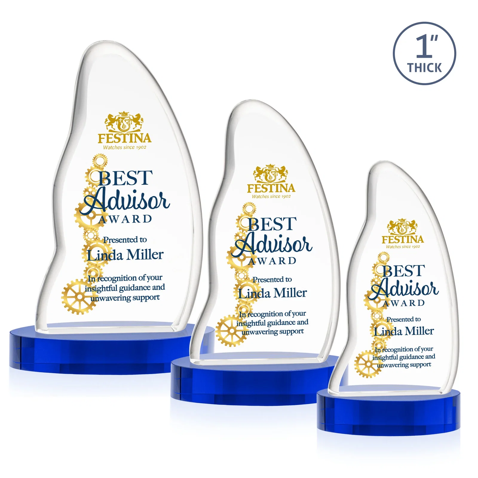 Custom printed Optical Crystal Arch Award with Waved Edge on Oval Base, awards for volunteer appreciation