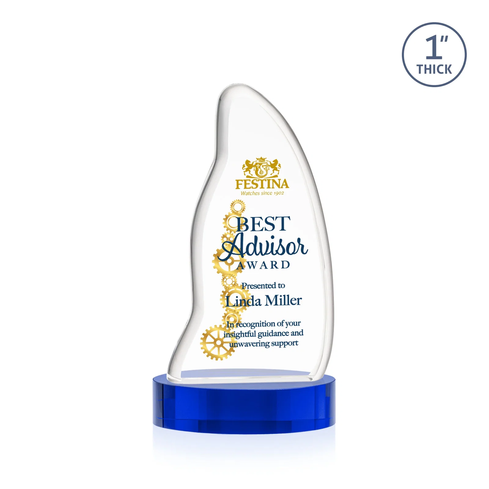 Custom printed Optical Crystal Arch Award with Waved Edge on Oval Base, awards for dealer and partner awards