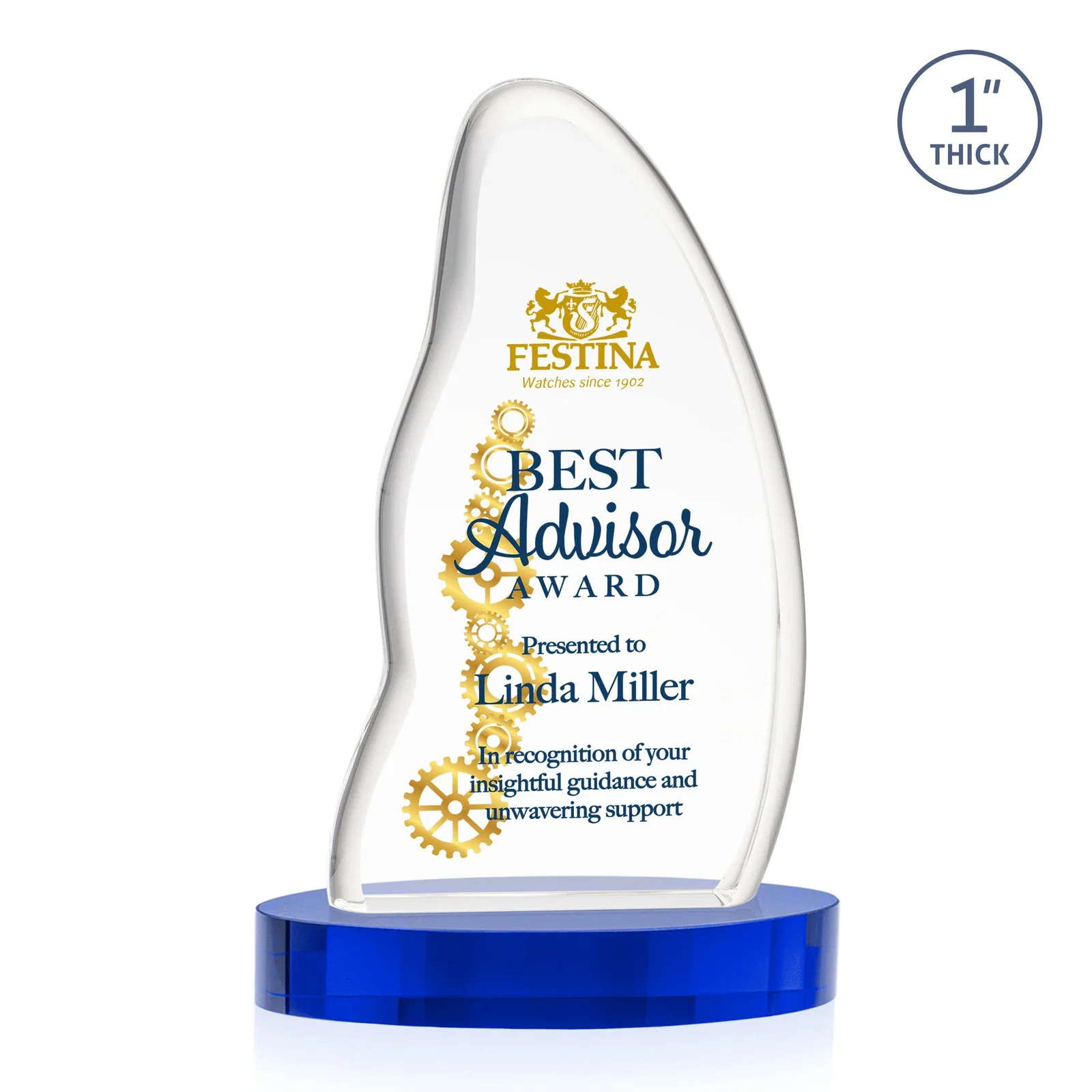 Customized Optical Crystal Arch Award with Waved Edge on Oval Base, awards for employee recognition