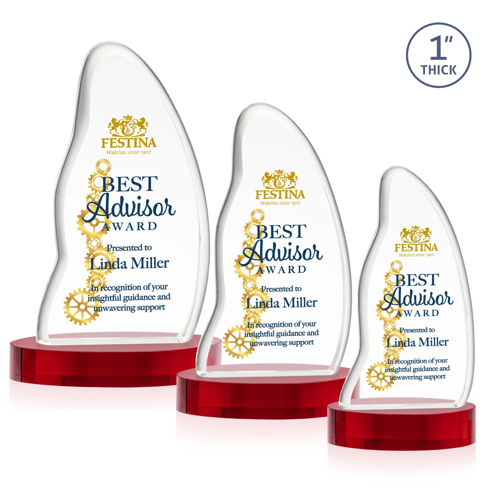 Customized Optical Crystal Arch Award with Waved Edge on Oval Base, awards for corporate award ceremonies