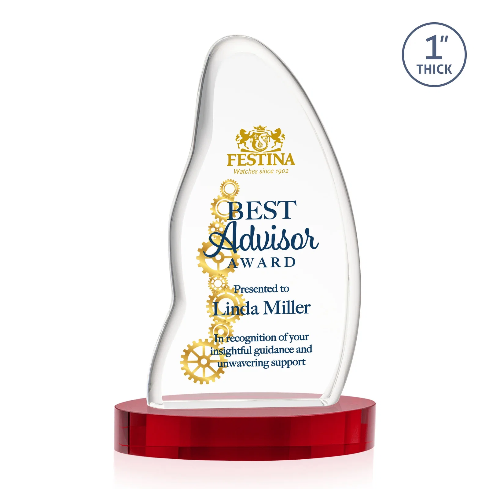 Customized Optical Crystal Arch Award with Waved Edge on Oval Base, awards for retirement presentations