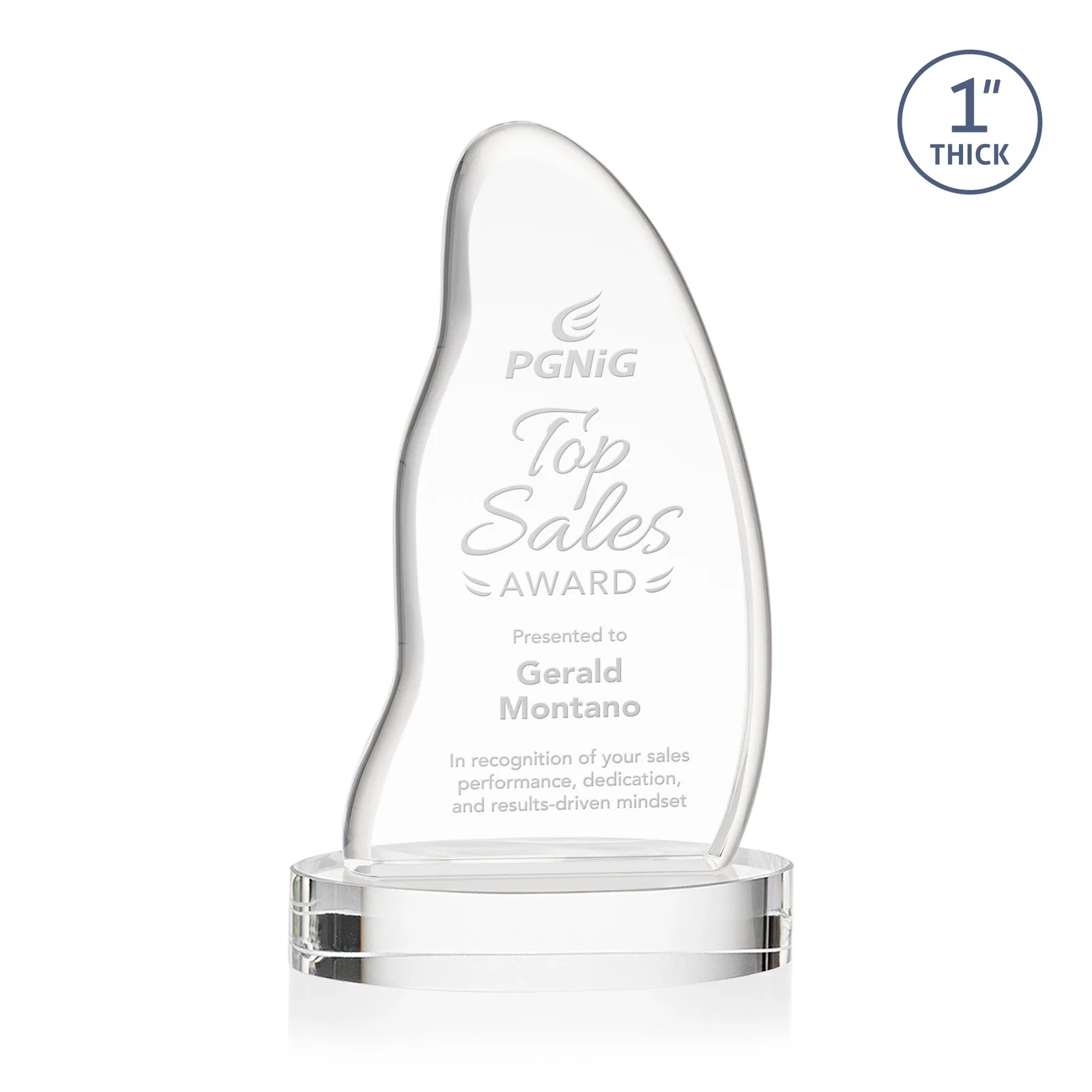 Custom Optical Crystal Arch Award with Waved Edge on Oval Base, awards for graduation ceremonies