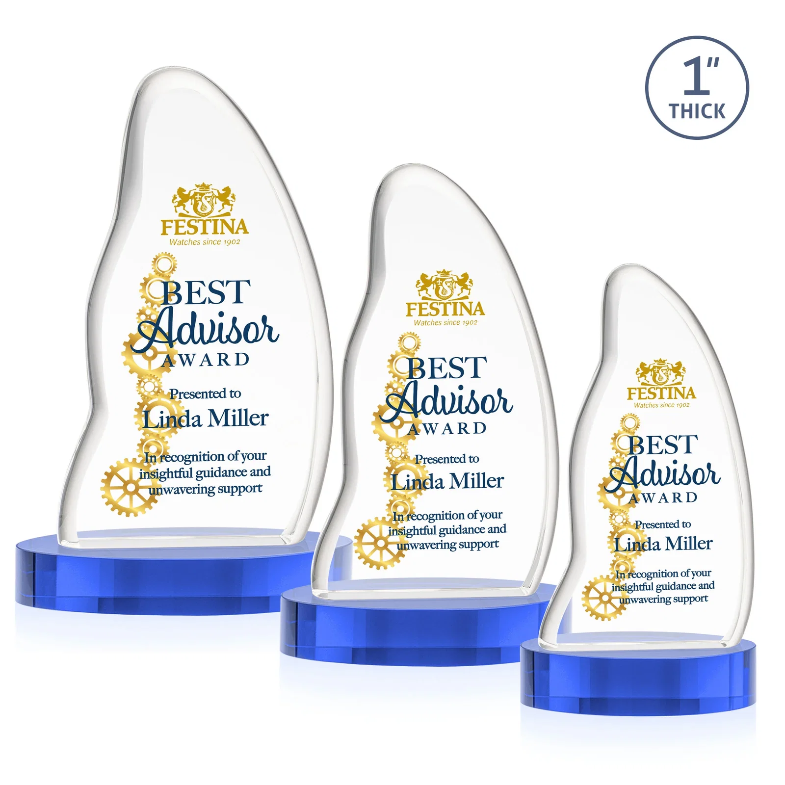 Customized Optical Crystal Arch Award with Waved Edge on Oval Base, awards for team milestone celebrations