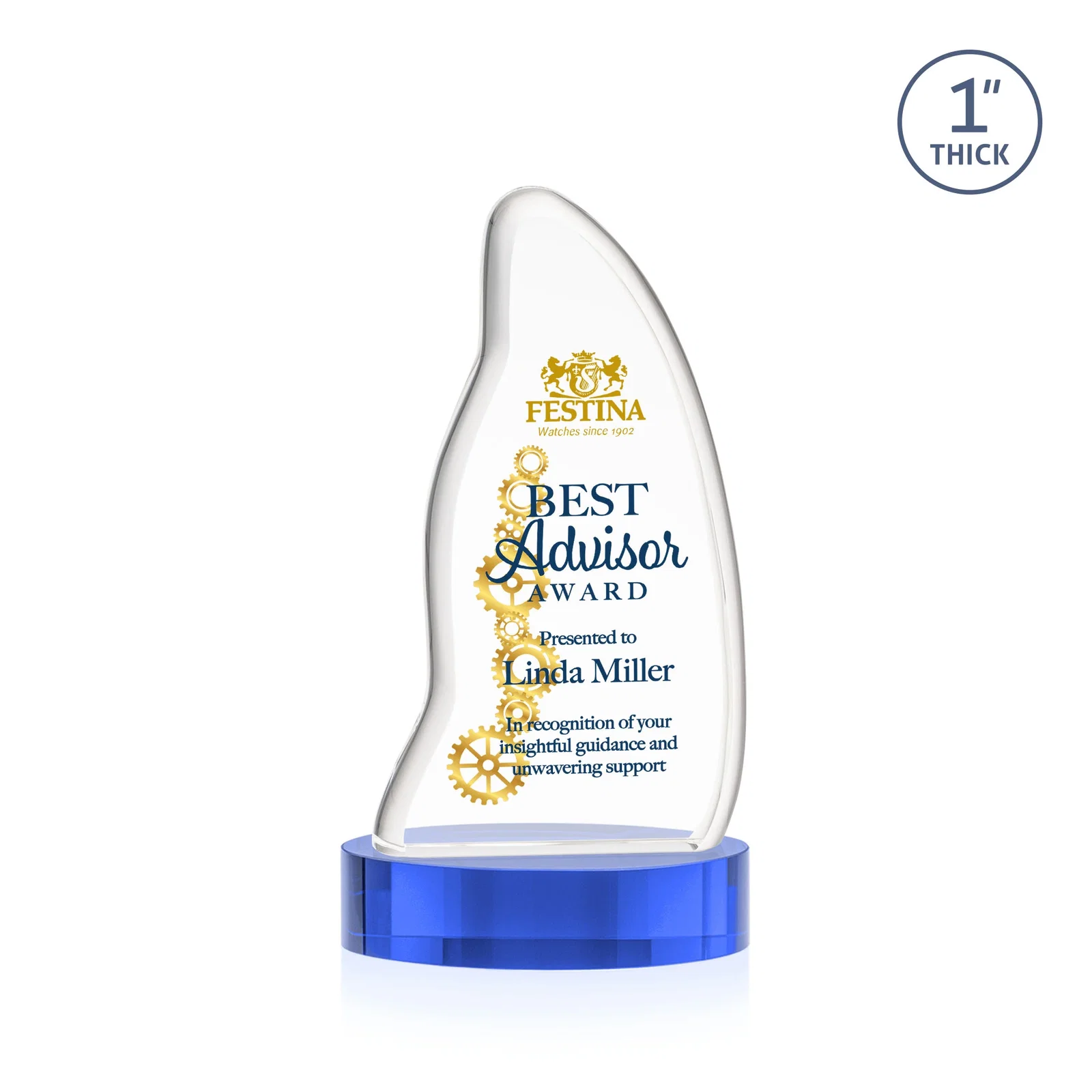 Customized Optical Crystal Arch Award with Waved Edge on Oval Base, awards for donor appreciation
