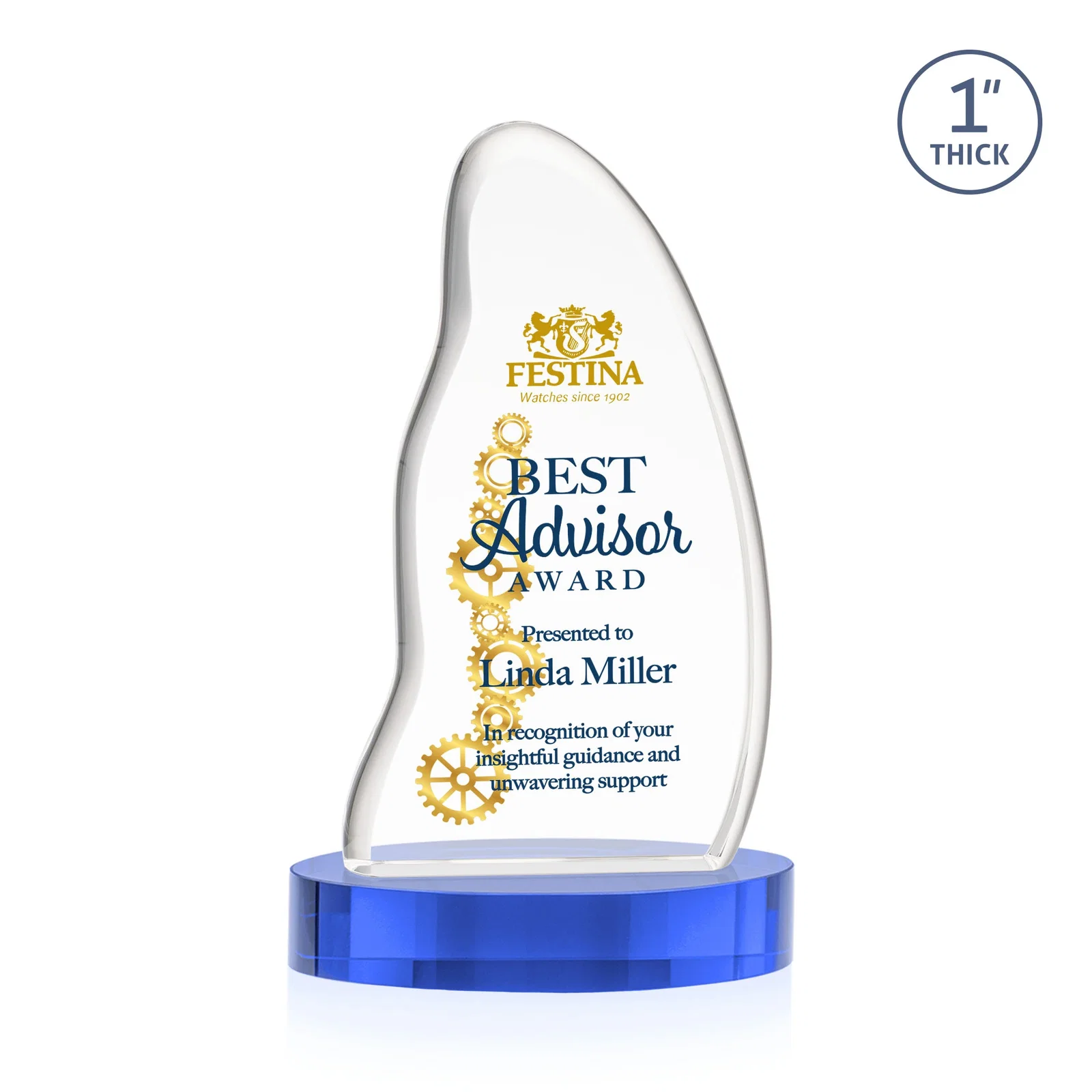 Customized Optical Crystal Arch Award with Waved Edge on Oval Base, awards for graduation ceremonies