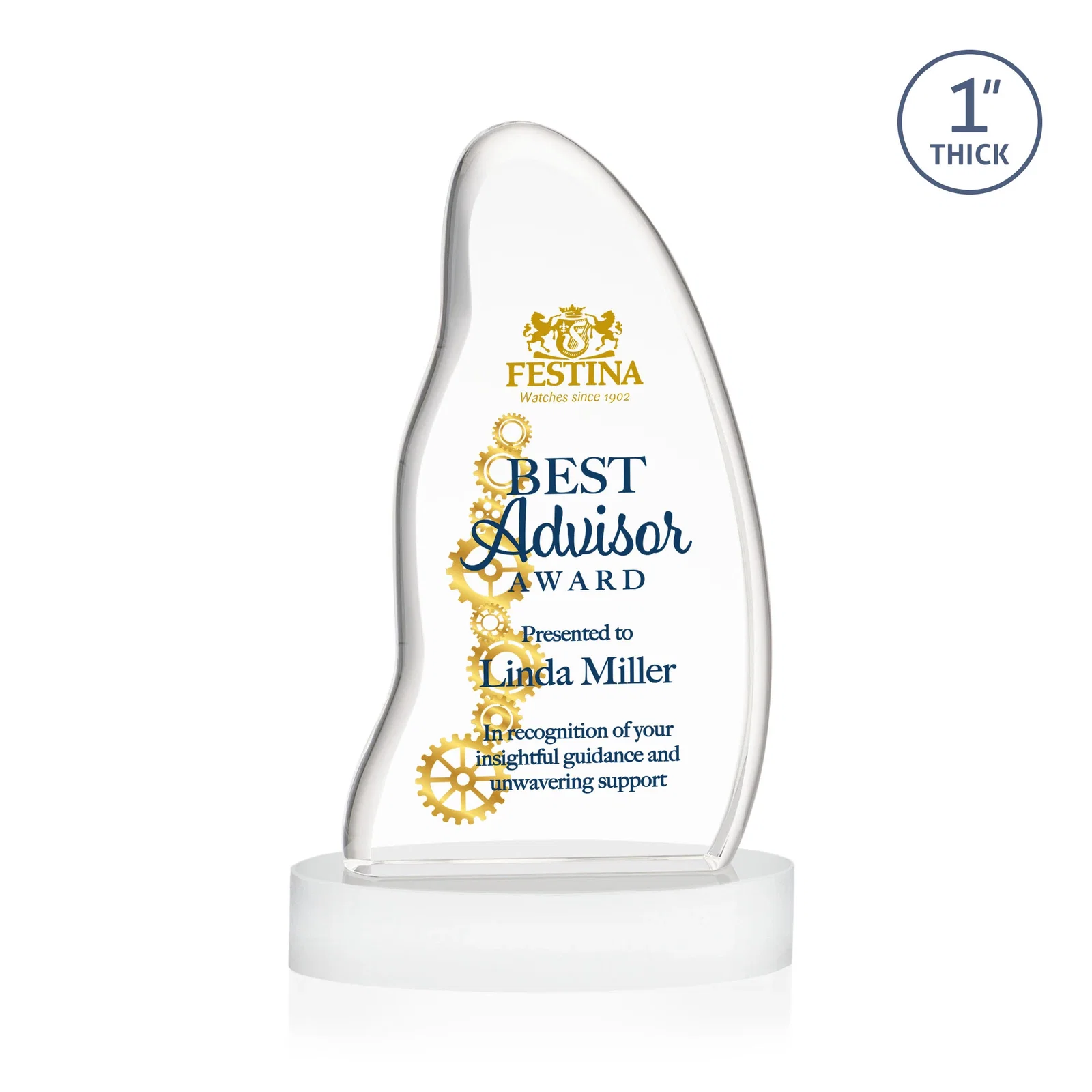 Customized Optical Crystal Arch Award with Waved Edge on Oval Base, awards for company anniversary events