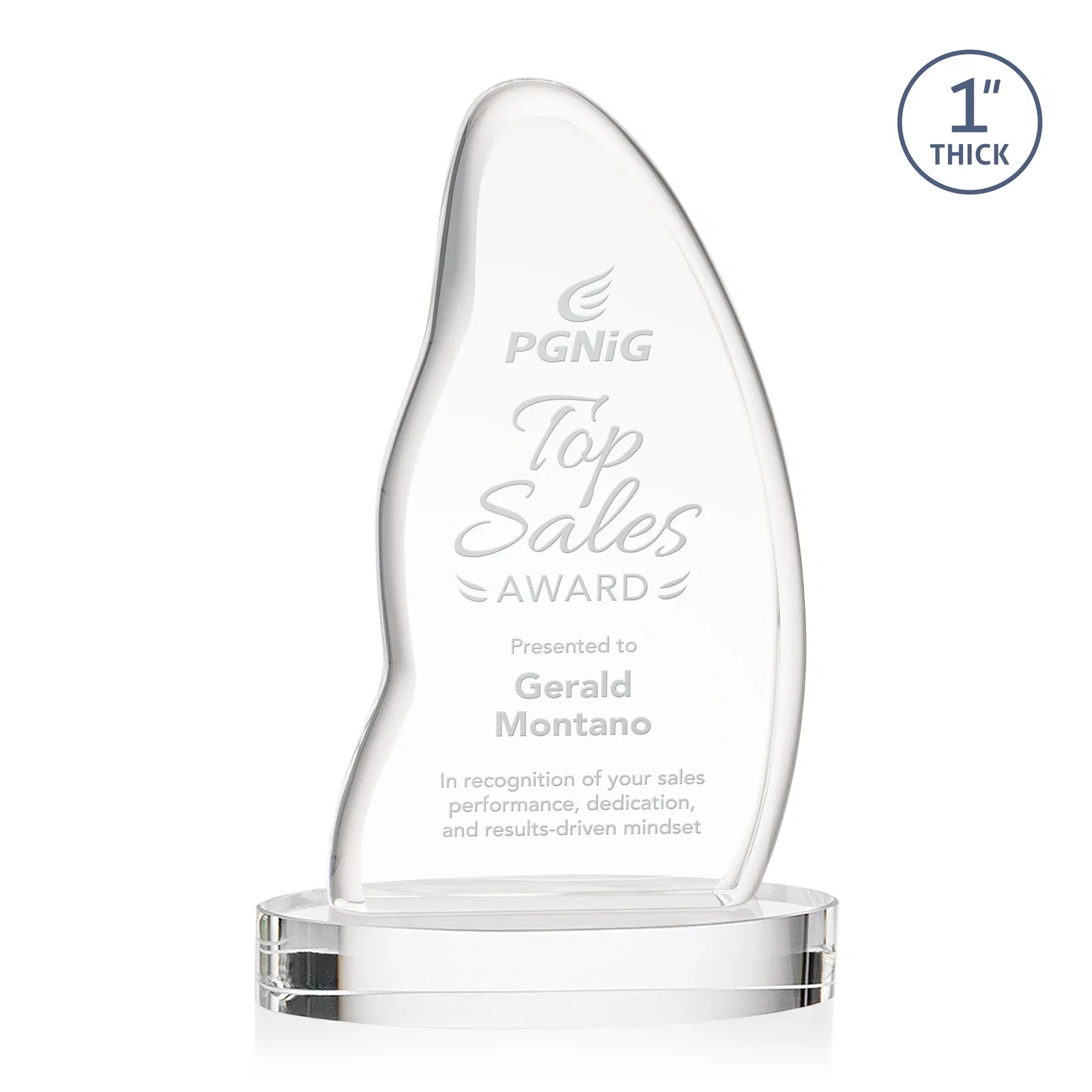 Custom Optical Crystal Arch Award with Waved Edge on Oval Base, awards for safety achievement programs