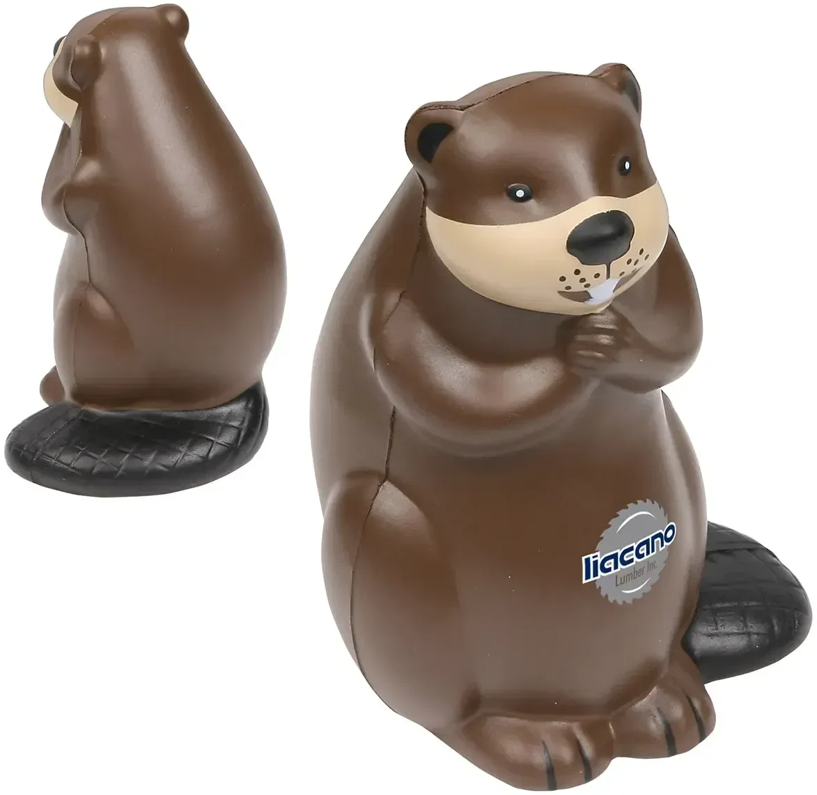 Beaver Stress Reliever, custom sitting-beaver foam squeeze toy for branded mascot logo giveaways