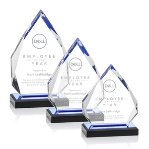Faceted Acrylic Award with Blue Reflective Peak on Ebony Base