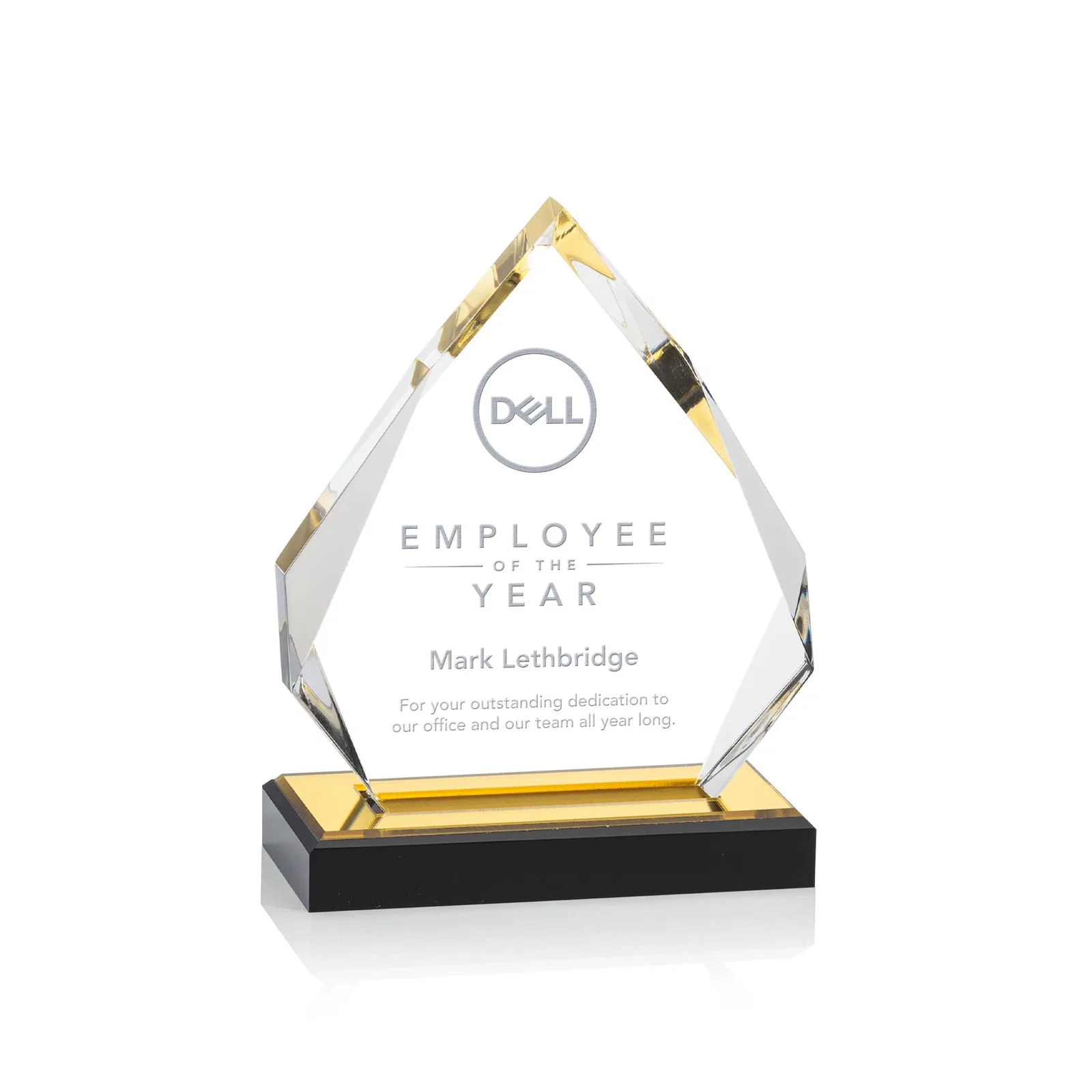 Custom Faceted Acrylic Award with Blue Reflective Peak on Ebony Base for volunteer appreciation
