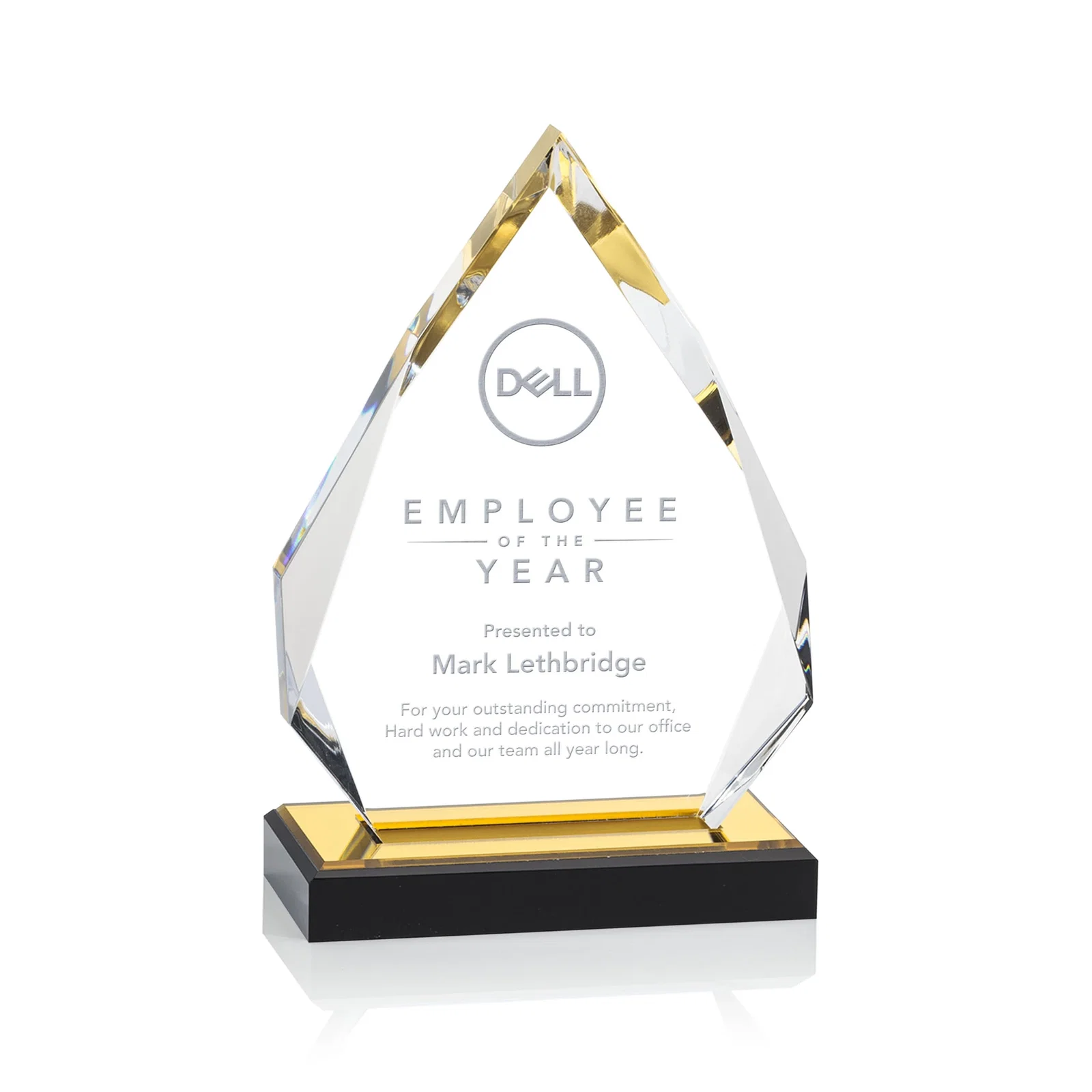 Custom Faceted Acrylic Award with Blue Reflective Peak on Ebony Base for dealer and partner awards