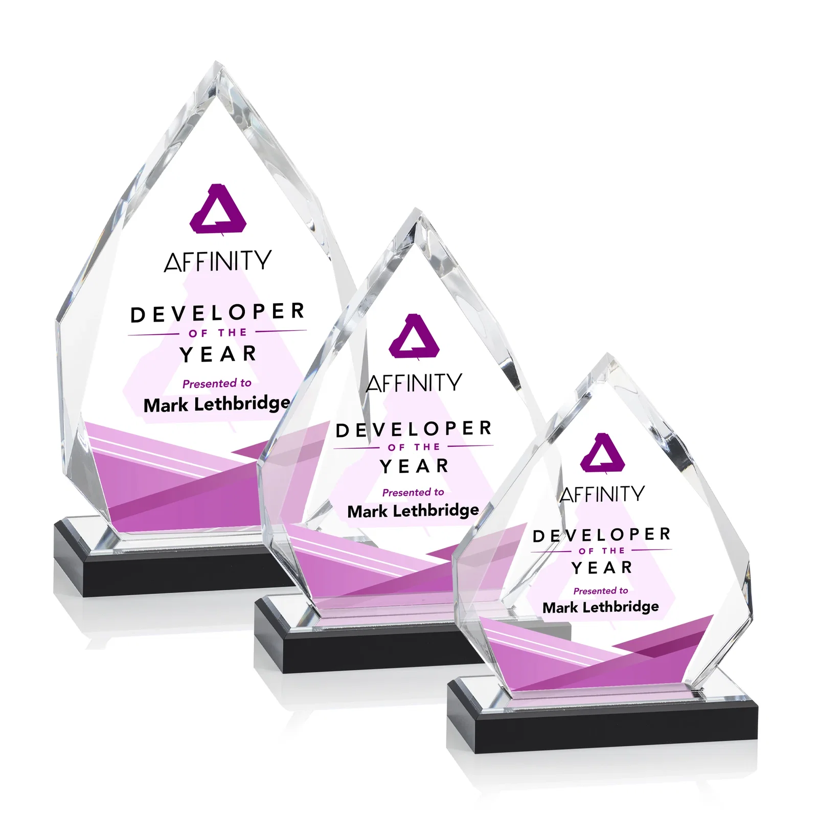 Personalized Faceted Acrylic Award with Blue Reflective Peak on Ebony Base for safety achievement programs