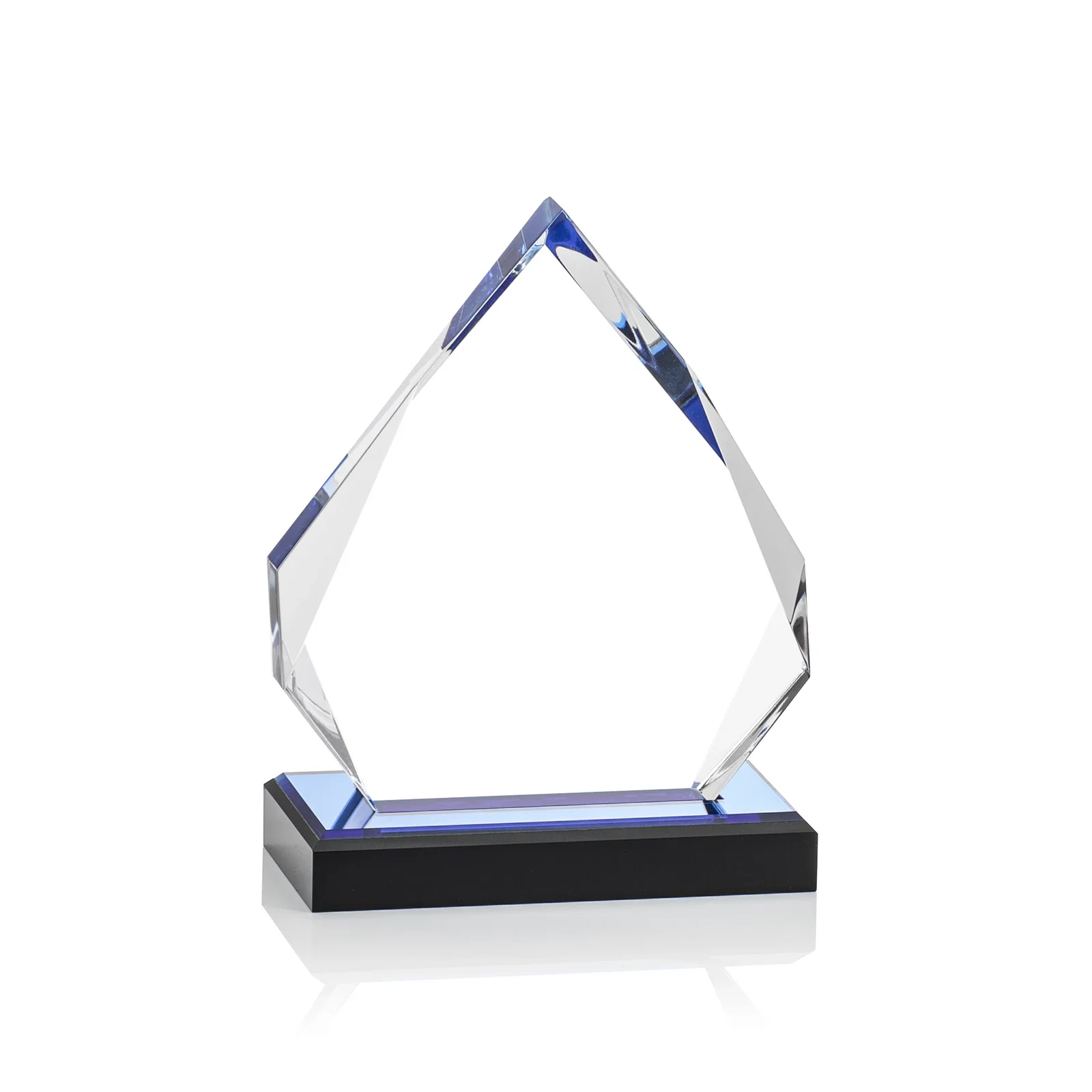 Promotional Faceted Acrylic Award with Blue Reflective Peak on Ebony Base for employee recognition
