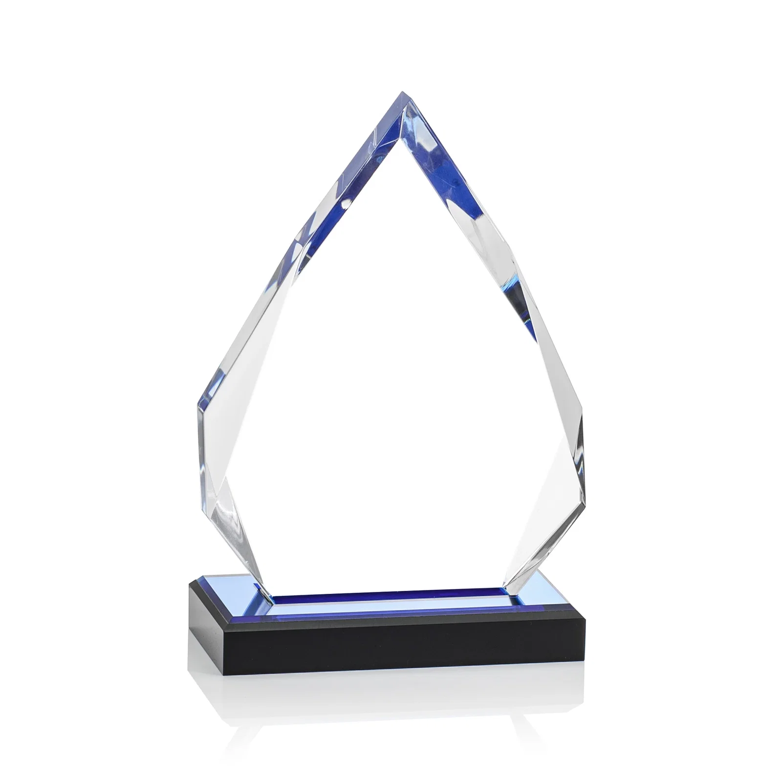 Promotional Faceted Acrylic Award with Blue Reflective Peak on Ebony Base for corporate award ceremonies