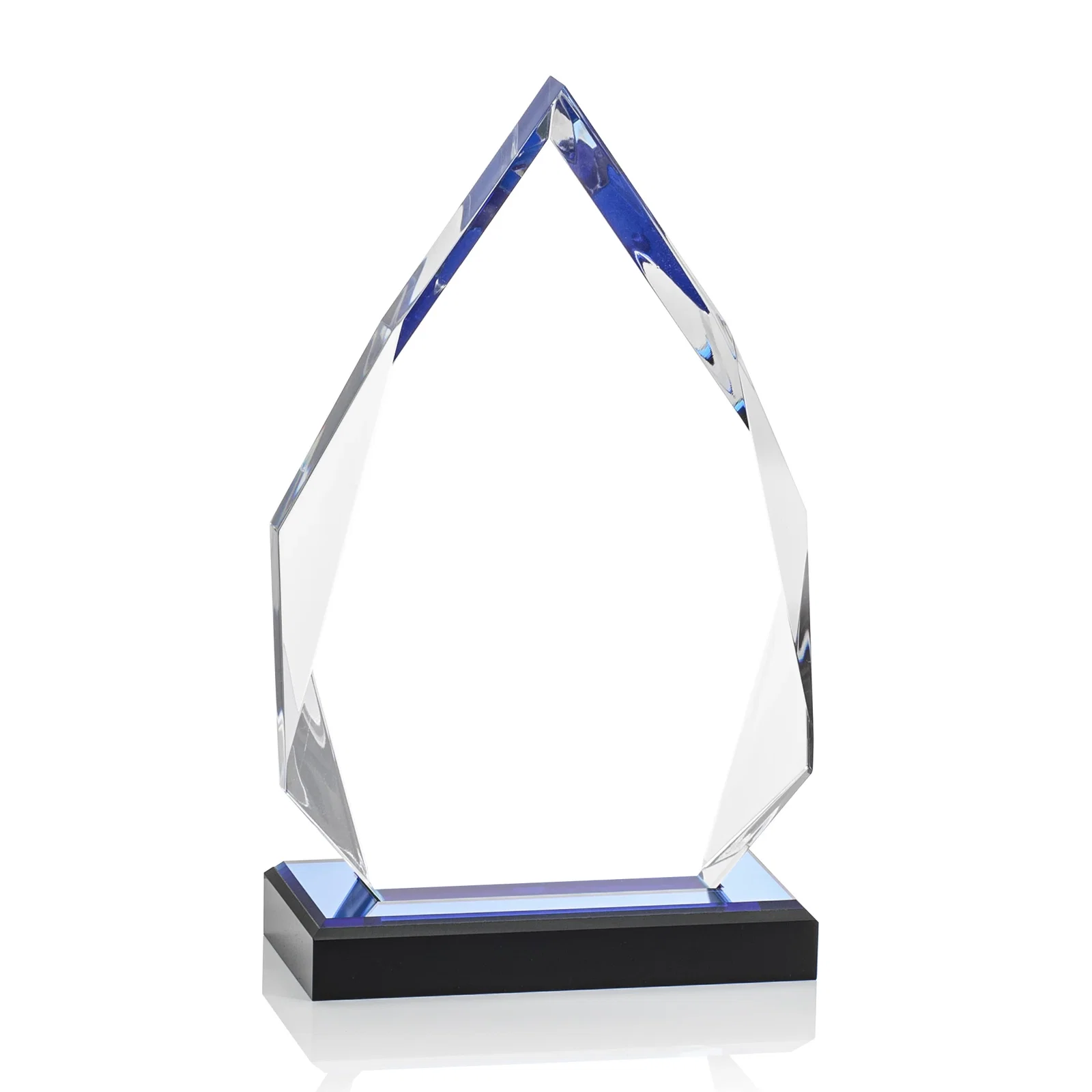 Promotional Faceted Acrylic Award with Blue Reflective Peak on Ebony Base for service anniversary gifts