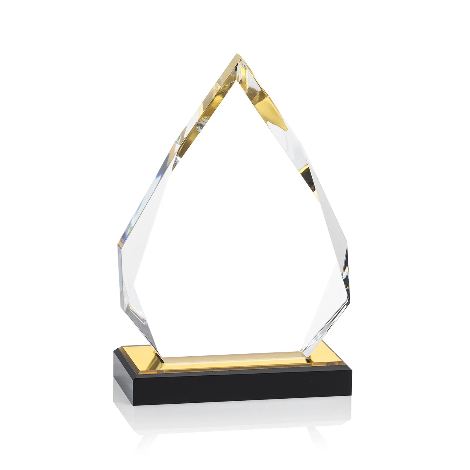 Promotional Faceted Acrylic Award with Blue Reflective Peak on Ebony Base for retirement presentations
