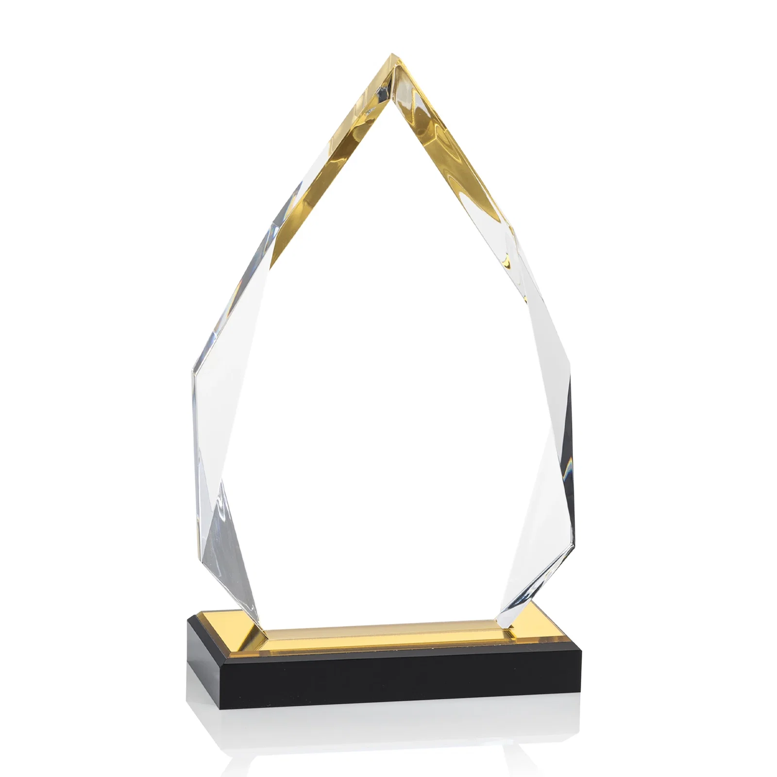 Promotional Faceted Acrylic Award with Blue Reflective Peak on Ebony Base for team milestone celebrations