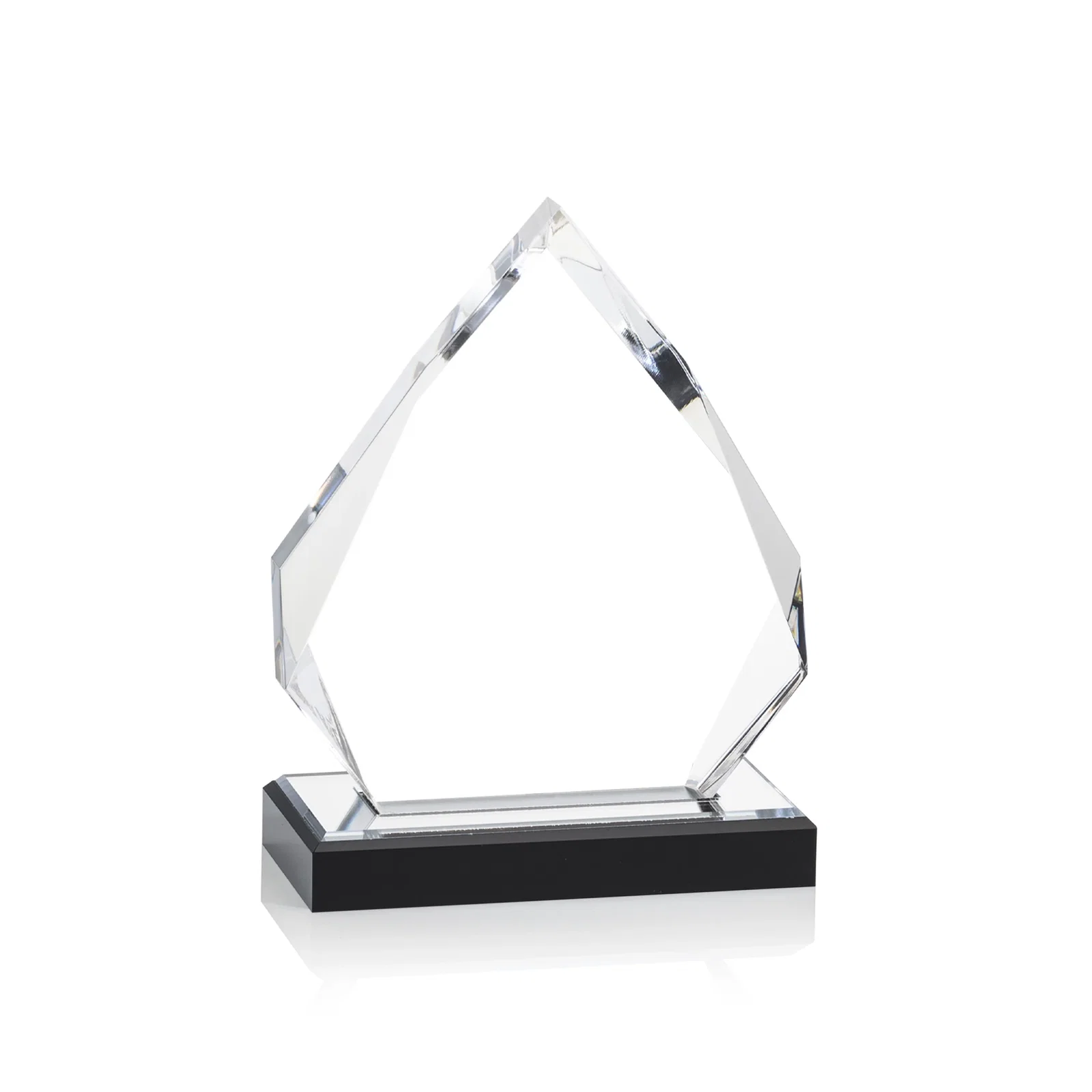 Promotional Faceted Acrylic Award with Blue Reflective Peak on Ebony Base for donor appreciation