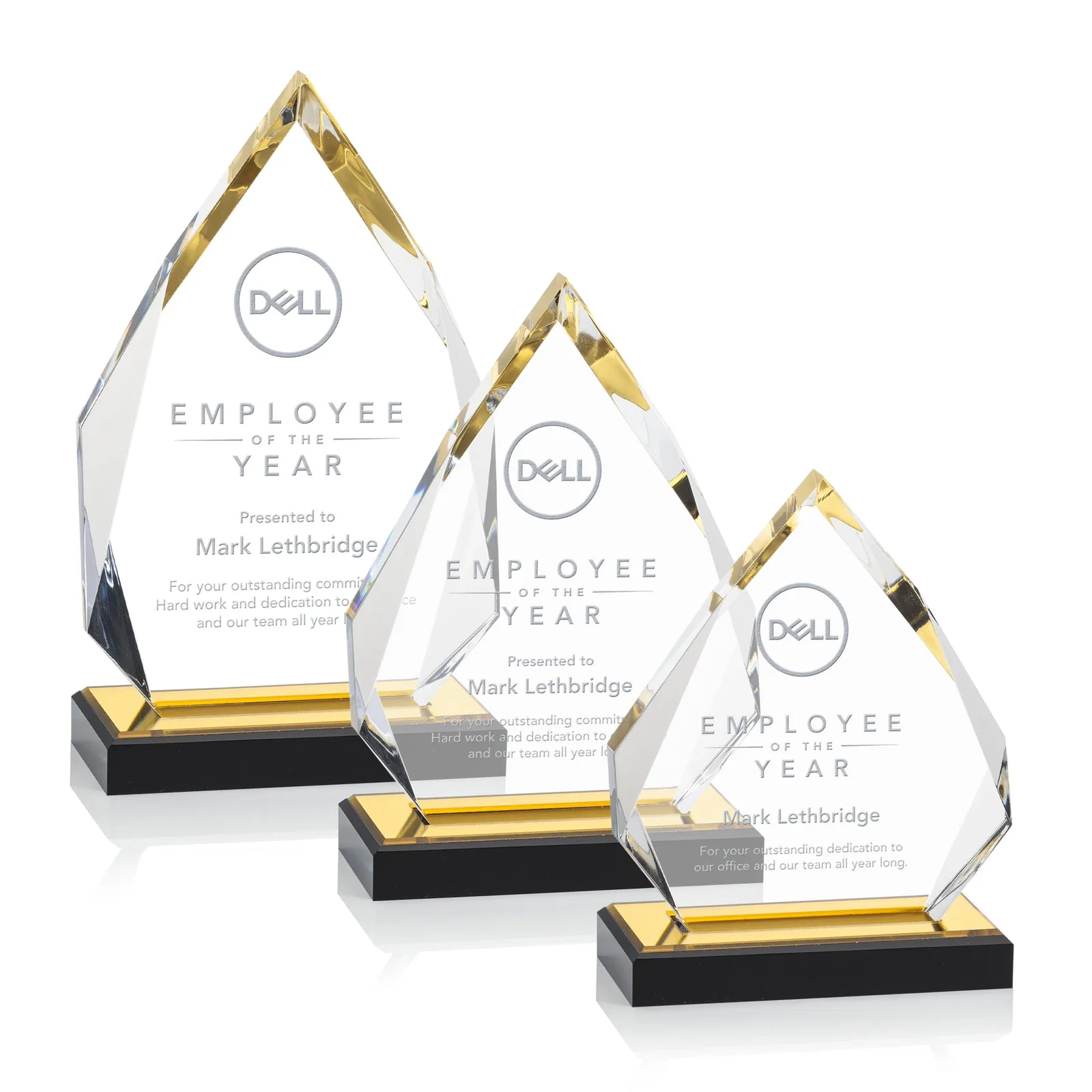 Custom Faceted Acrylic Award with Blue Reflective Peak on Ebony Base for safety achievement programs