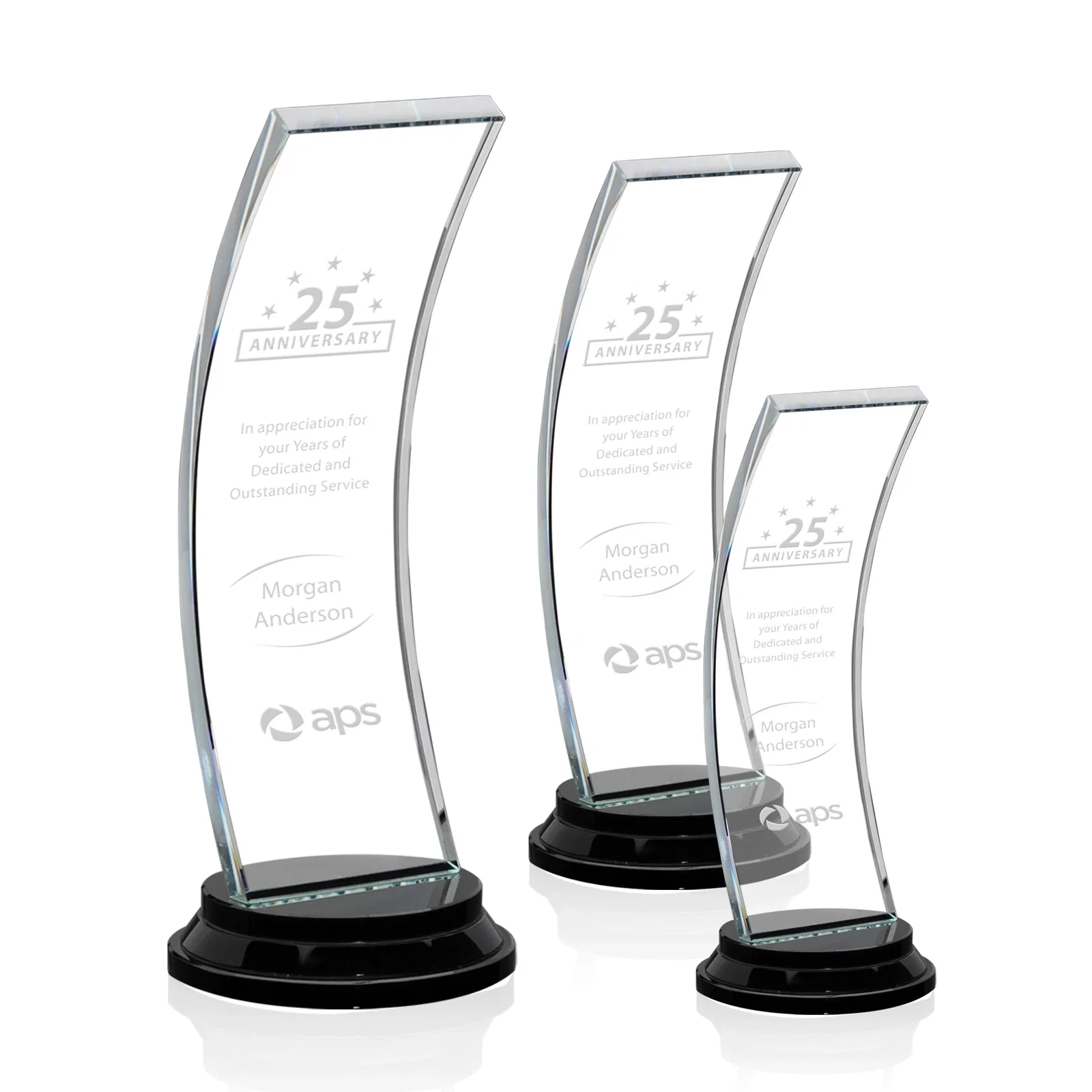 Custom Starfire Crystal Panel Award Curved Into the Background, awards for employee recognition