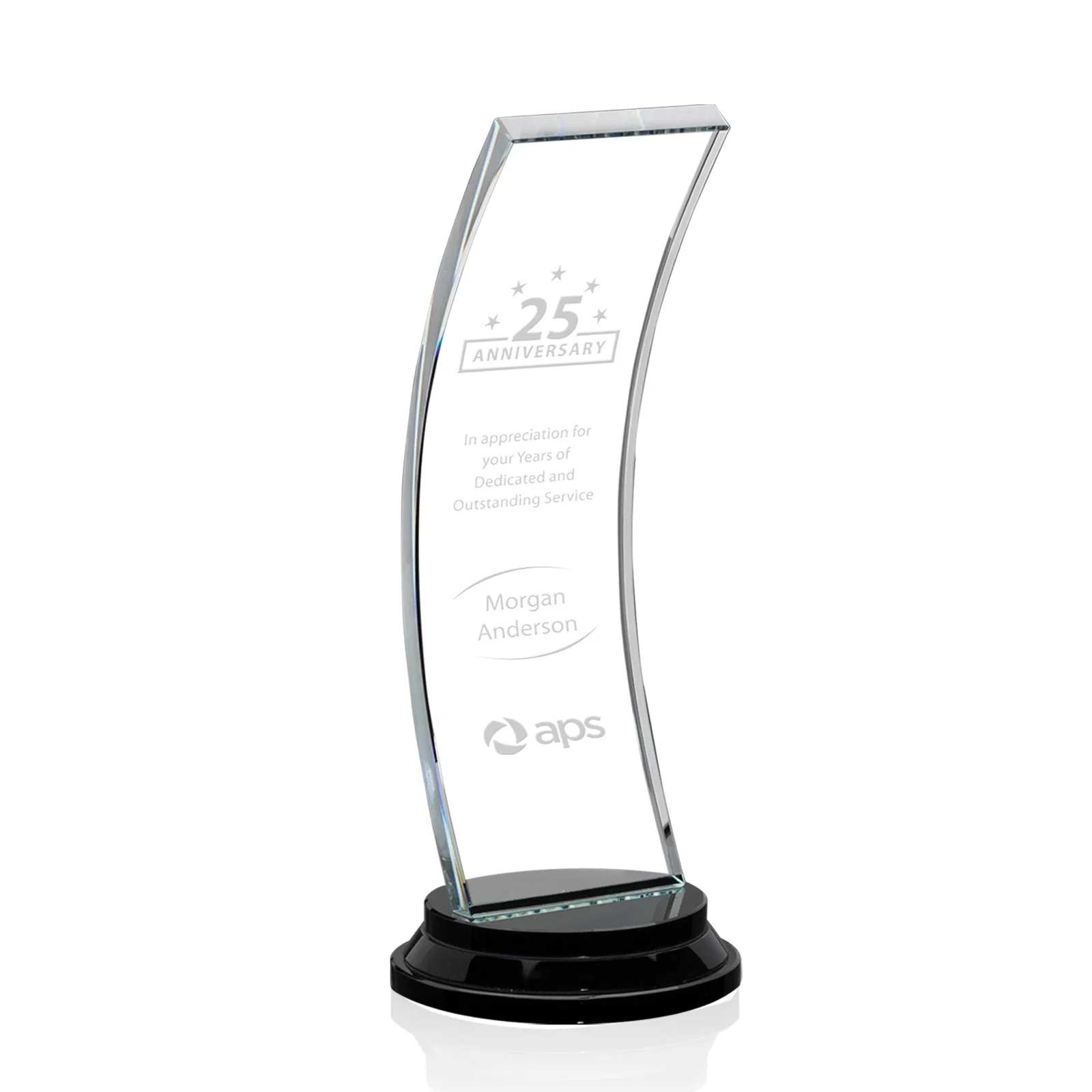 Custom Starfire Crystal Panel Award Curved Into the Background, awards for corporate award ceremonies