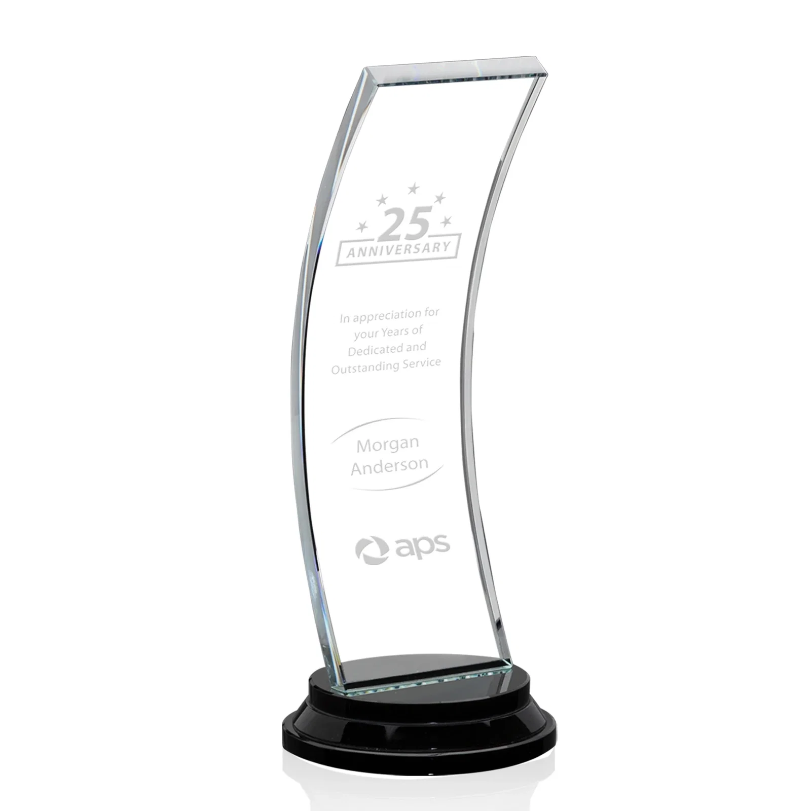 Custom Starfire Crystal Panel Award Curved Into the Background, awards for service anniversary gifts