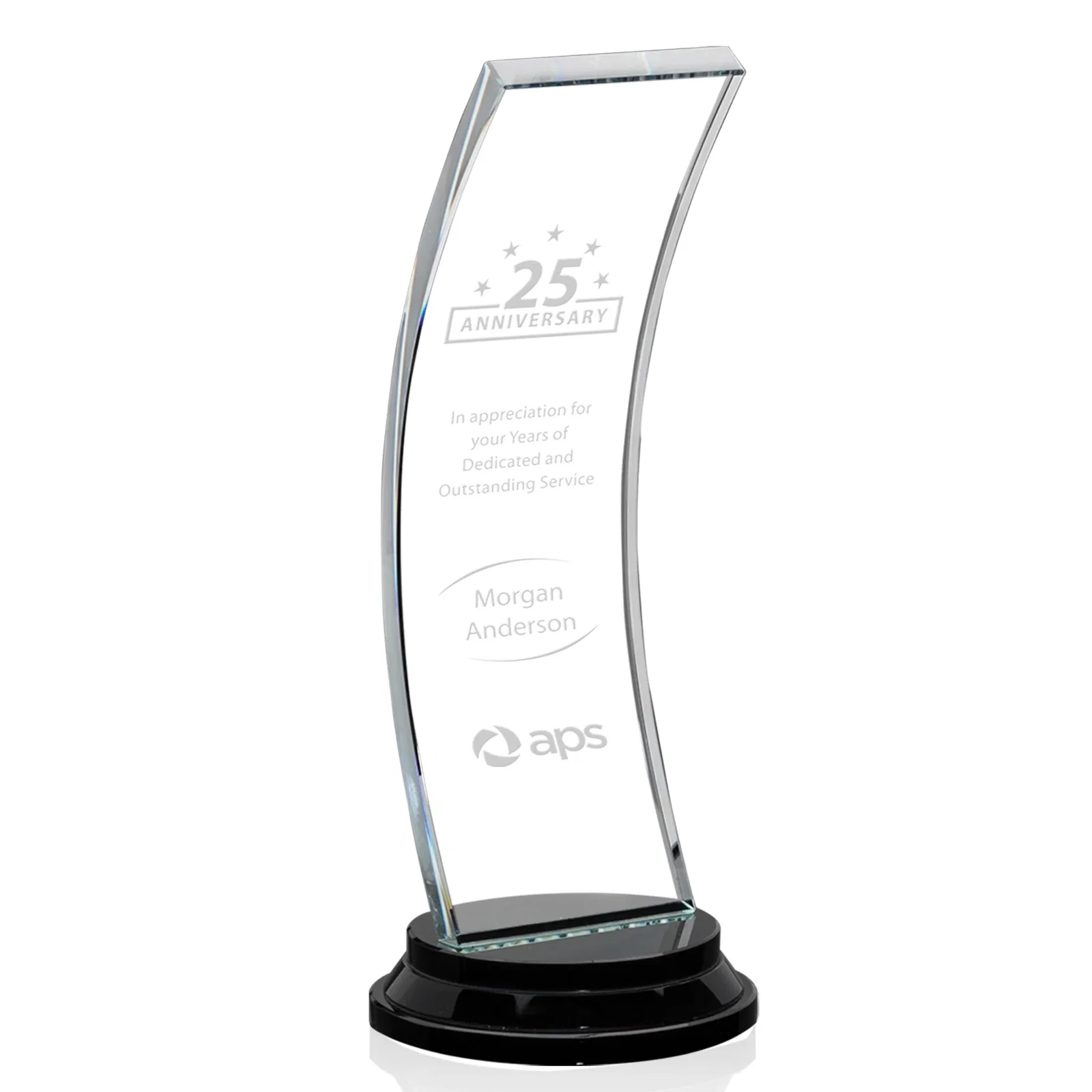 Custom Starfire Crystal Panel Award Curved Into the Background, awards for sales achievement awards