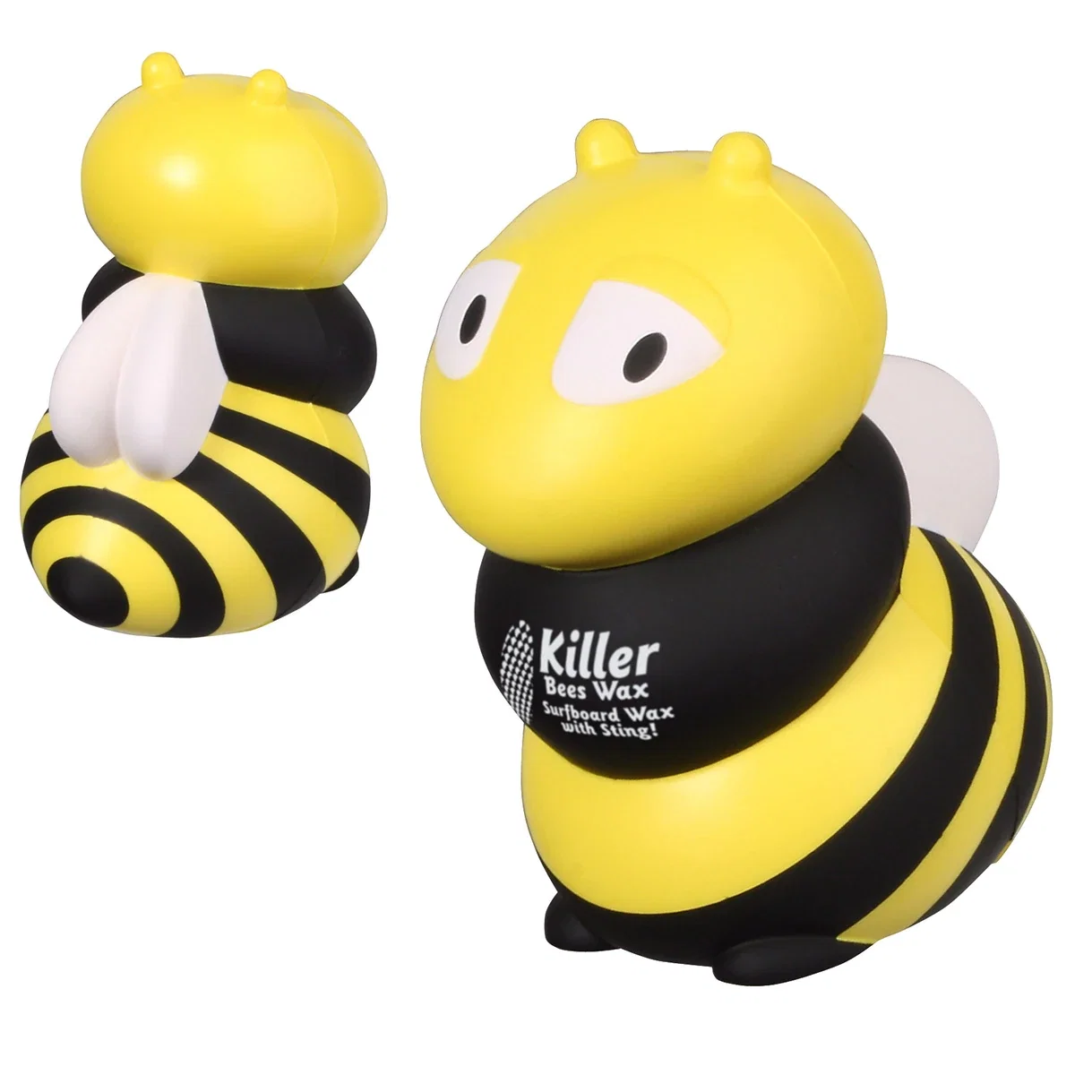 Bee shaped polyurethane stress reliever with black and yellow sections, 2 x 3-1/2 x 2-1/2 inches