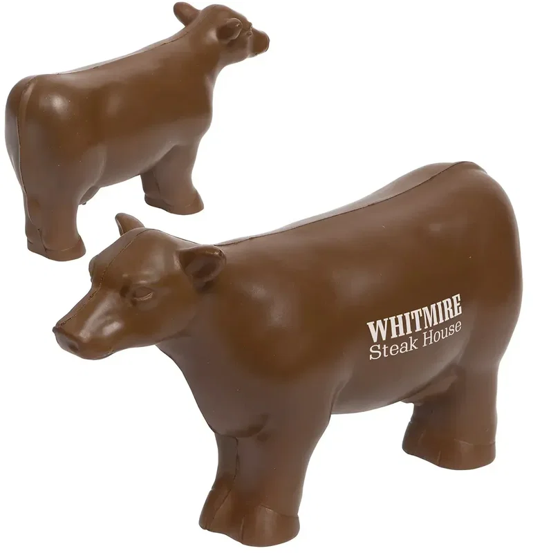 Beef cow stress reliever with custom logo, branded cow-shaped promotional squeeze toy for farm shows