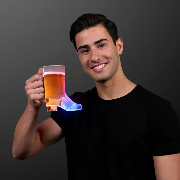Beer Boot Mug Light Up Drinking Glass held in hand