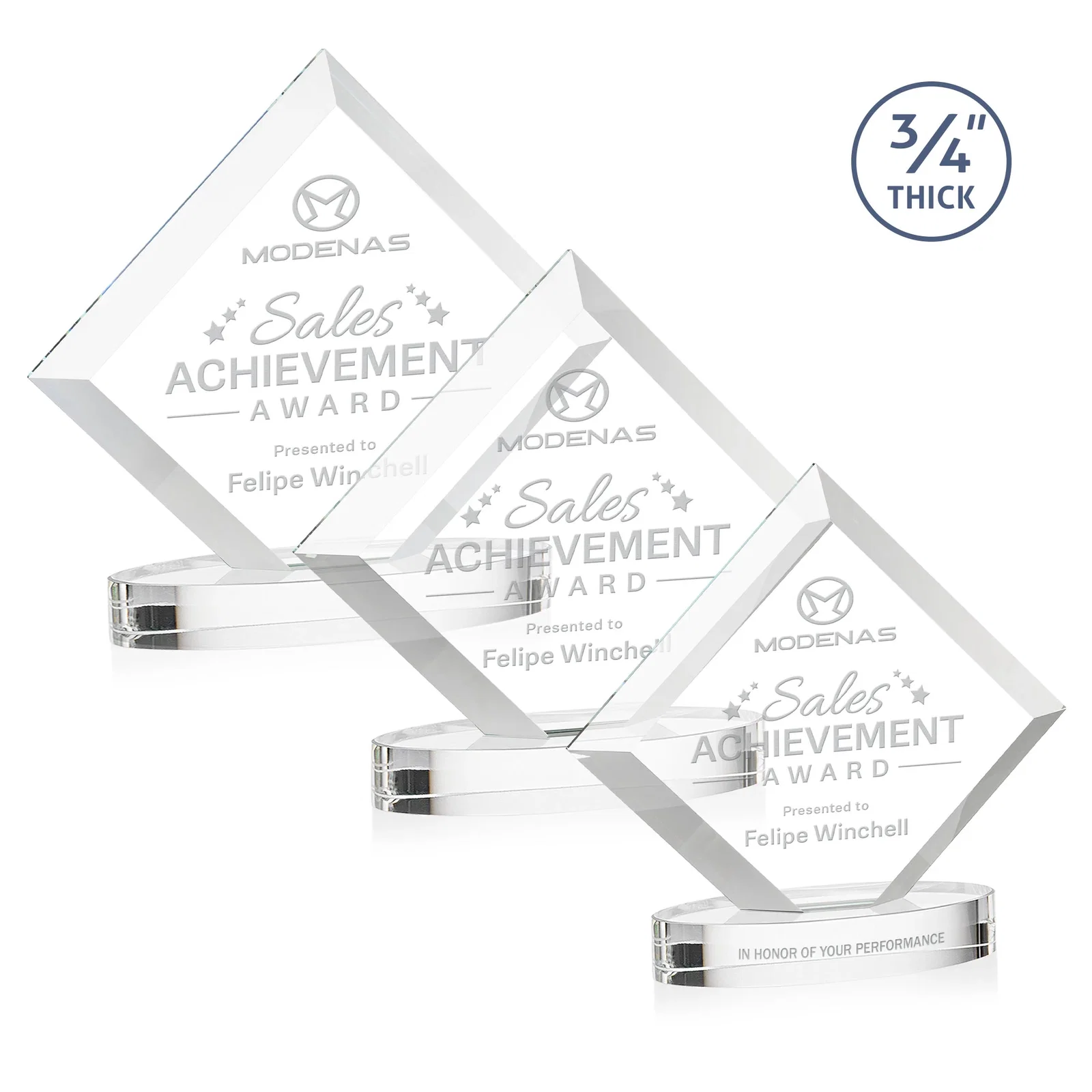 Custom Mitered-Edge Starfire Crystal Diamond Award on an Oval Base, awards for employee recognition