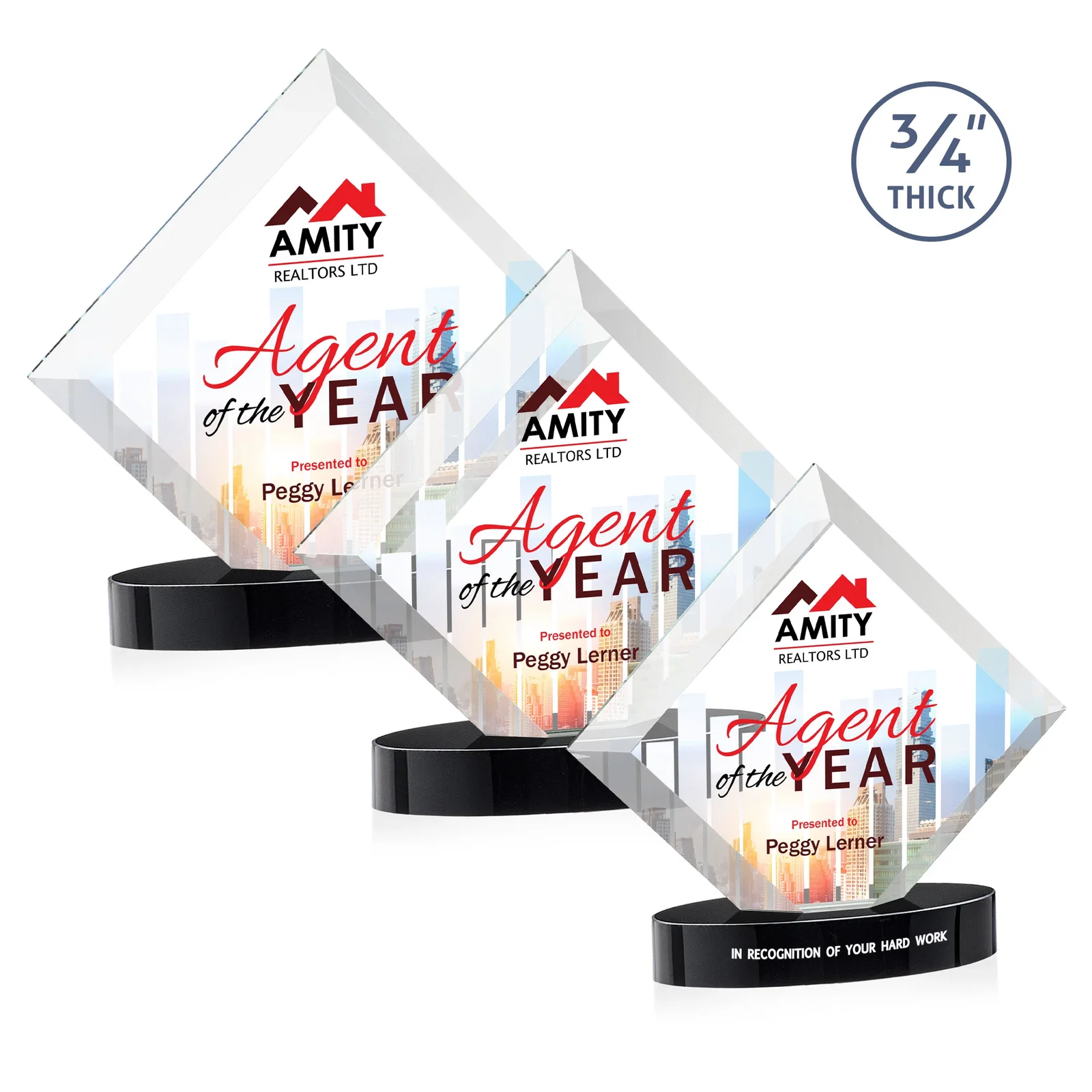 Personalized Mitered-Edge Starfire Crystal Diamond Award on an Oval Base, awards for retirement presentations